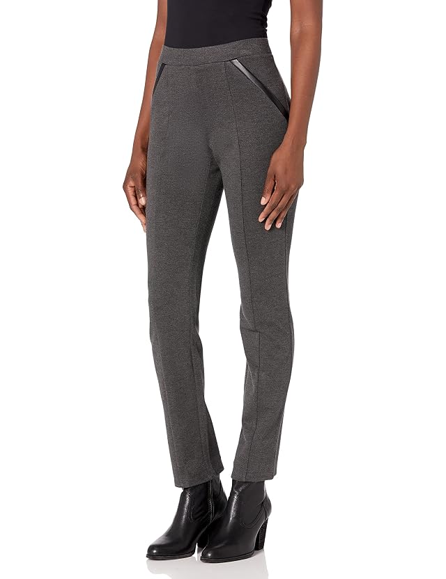 Rafaella Missy Slim Ponte Dress Pants For Women Pull-On Waistband Stretch Comfort Fit Flat Front