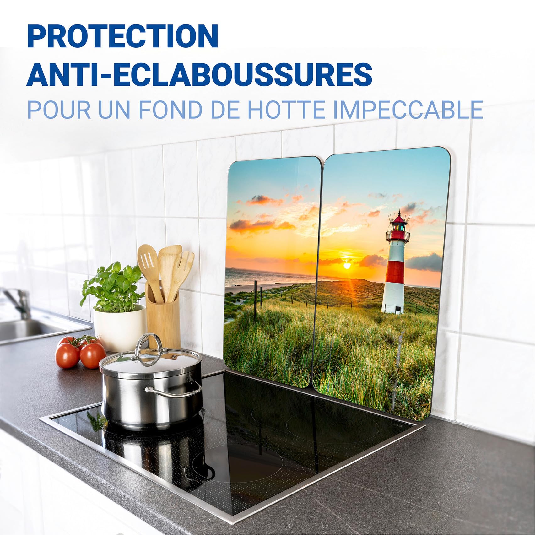 WENKO Plaque de Recouvrement Universelle Mod. Phare, réglable en hauteur pour tout type de cuisinière, planche à découper et protection anti-éclaboussures, verre, 30 x 52 cm, 2 pièces