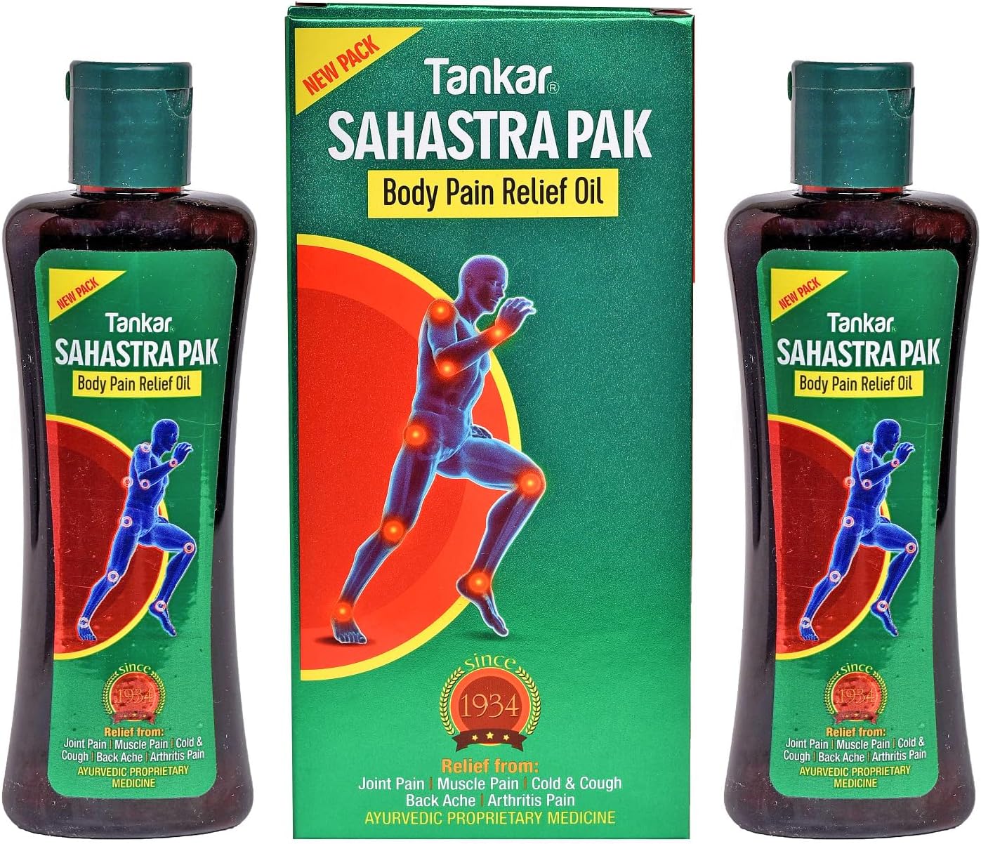 Tankar Sahastrapak Body Pain Relief Oil For Joint Pain, Muscle Pain, Back Pain, Body Ache, Cold & Cough. Chemical Free Hair Oil, 60ML (Pack of 2)