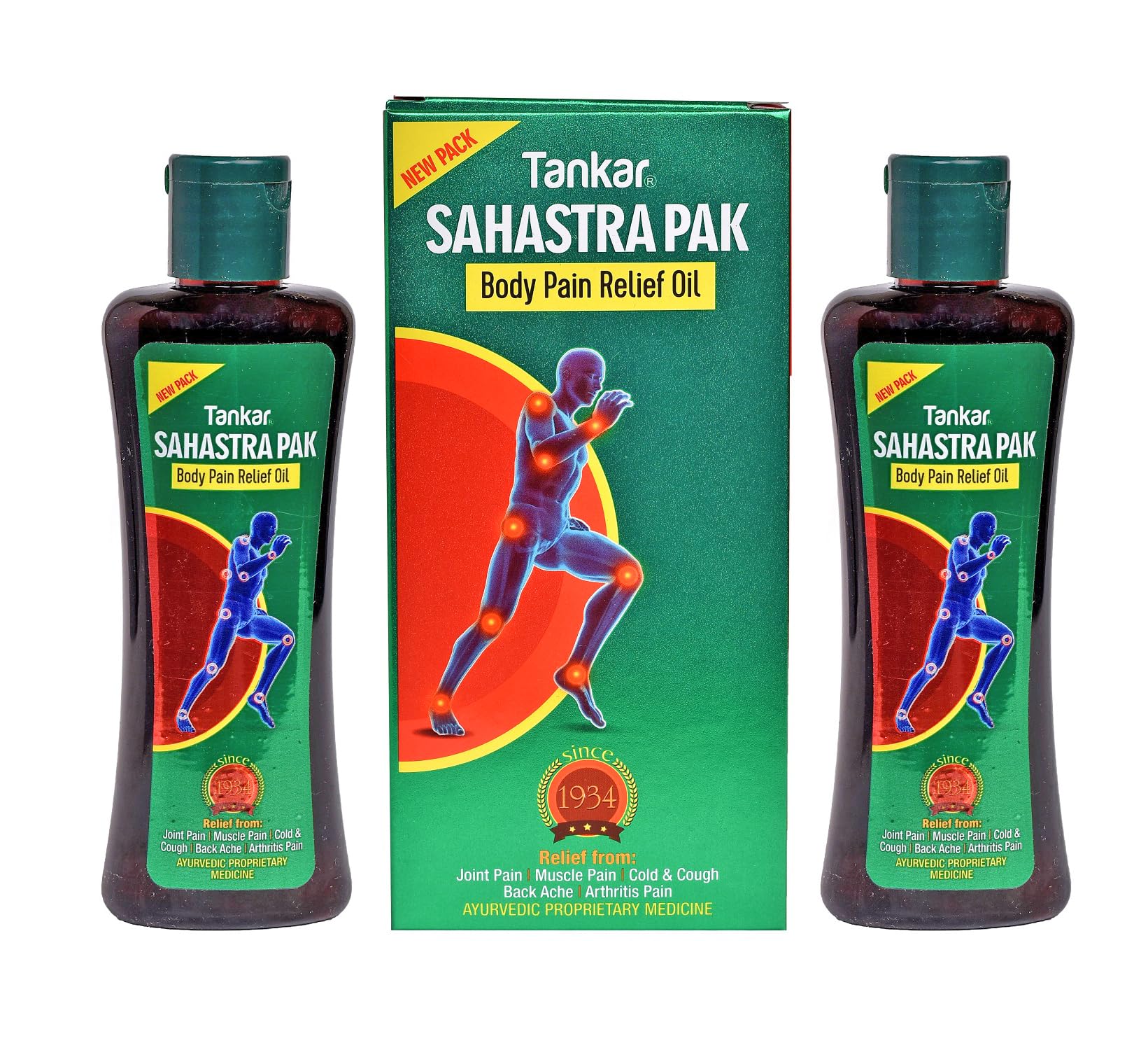 Tankar Sahastrapak Body Pain Relief Oil For Joint Pain, Muscle Pain, Back Pain, Body Ache, Cold & Cough. Chemical Free Hair Oil, 60ML (Pack of 2)