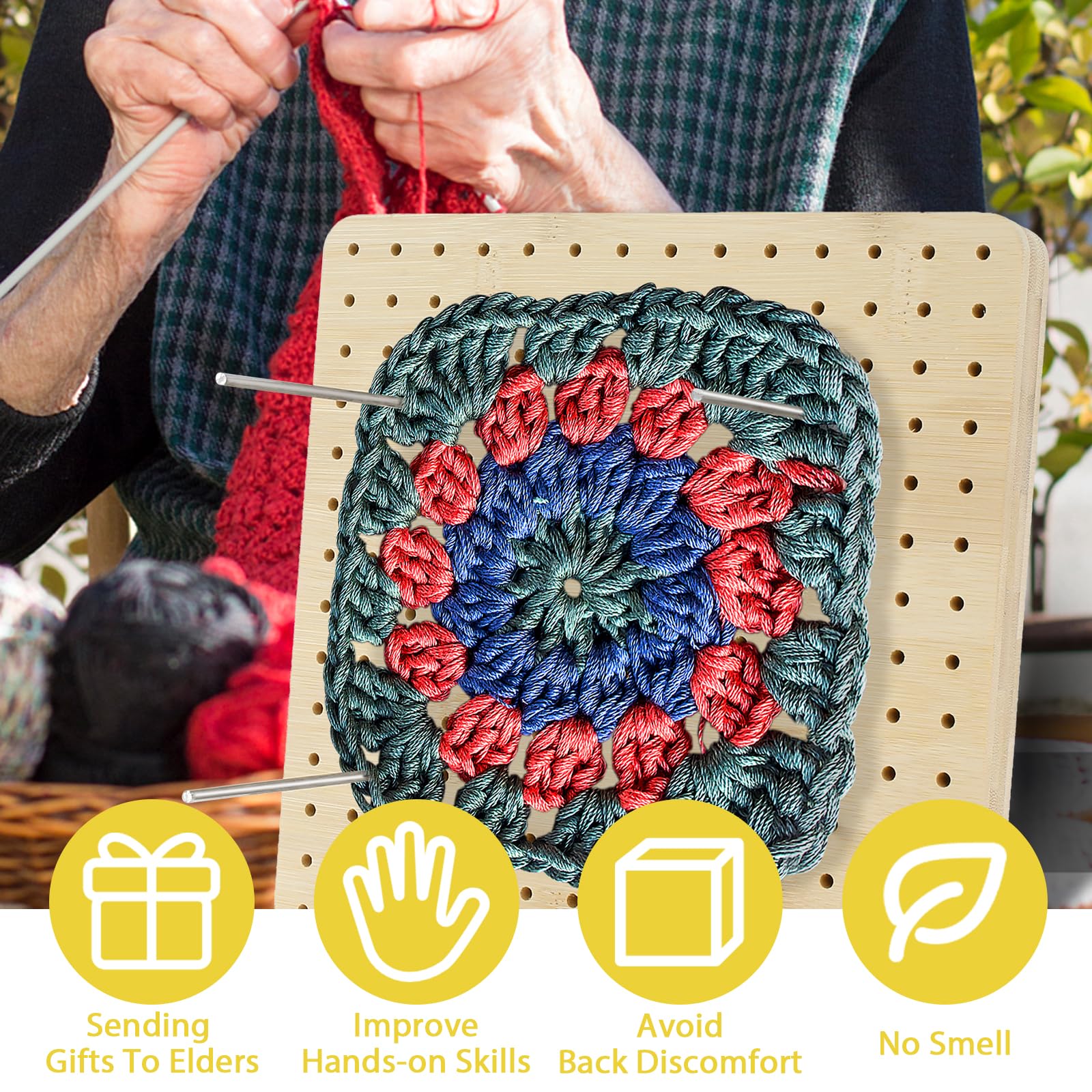 Planche De Blocage En Bois Pour Crochet - 19,5 X 19,5 Cm, 20 Broches, Idéale Pour Granny Squares - 11