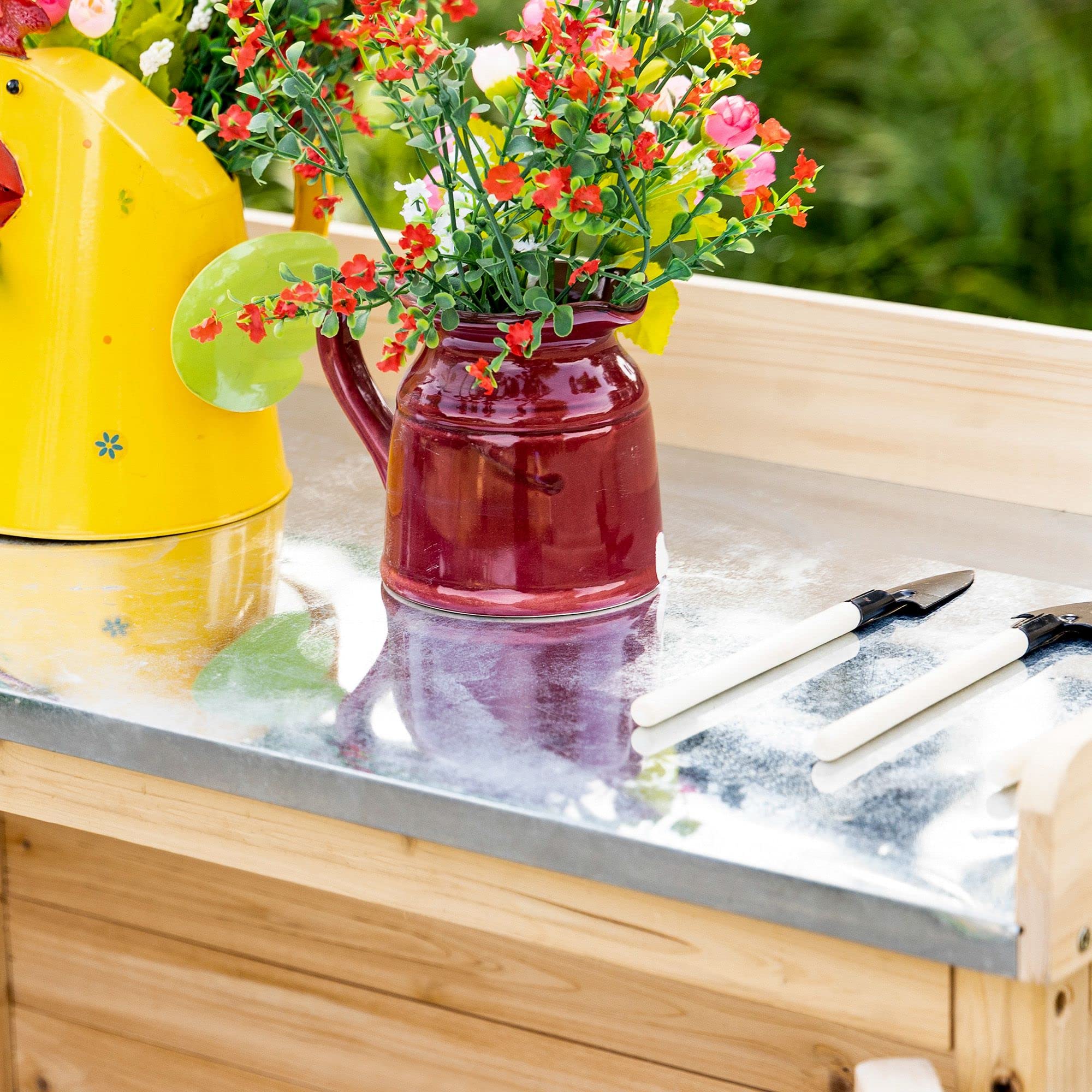 Outsunny Armoire de jardin bois avec table basse 83x40x92 cm