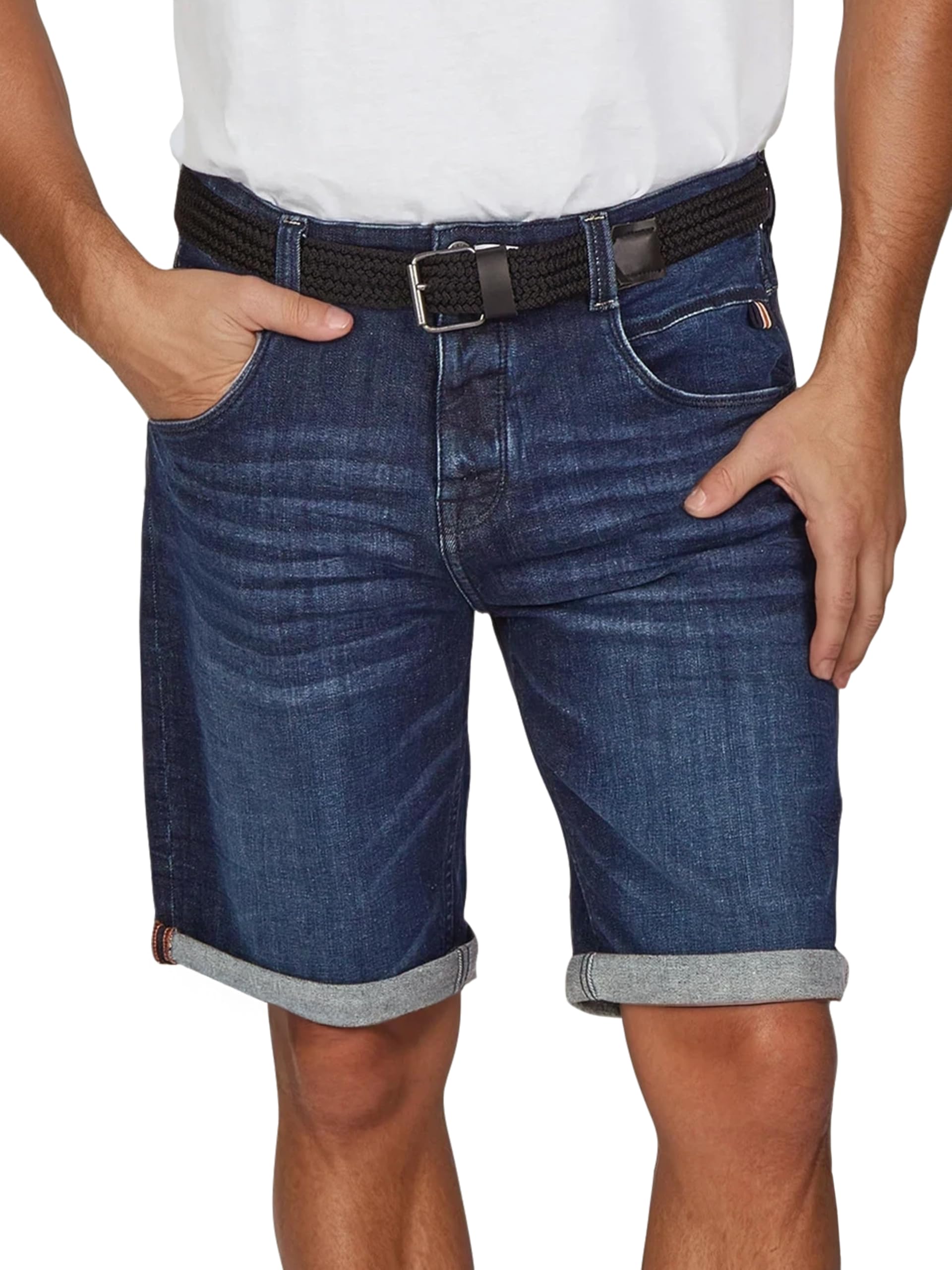 DENIMFY Jeans Shorts Herren Stretch Kurz mit Gürtel Regular Fit DFBo | Kurze Hosen Sommer Denim Einfarbig Blau Schwarz Grau 31 32 33 34 36 38 40 42 44 46