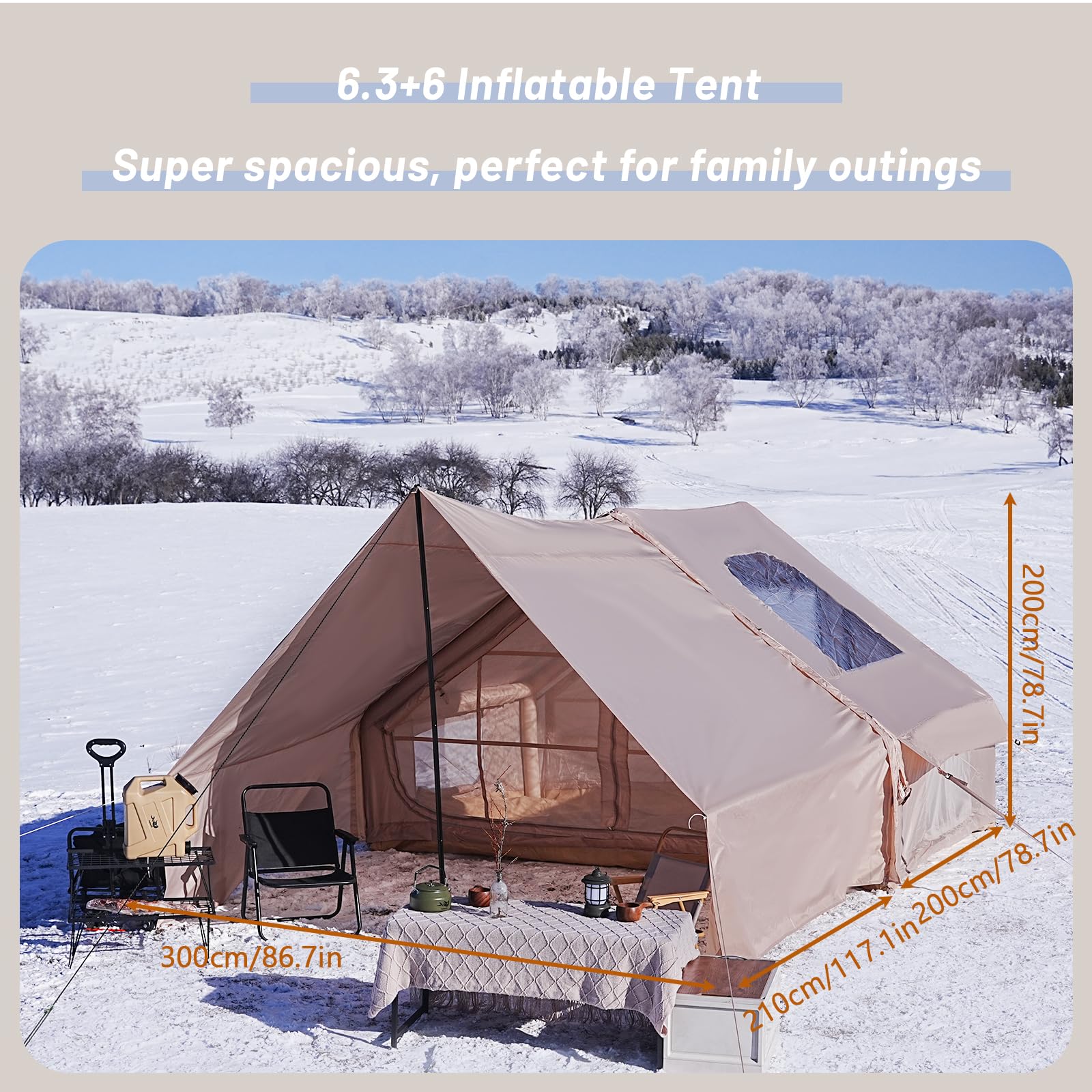 Aufblasbares Zelt, 5 Min Schnellaufbau, mit Handpumpe, Wasserdicht Luftzelt für 4-6 Personen, Outdoor Camping Familienzelt