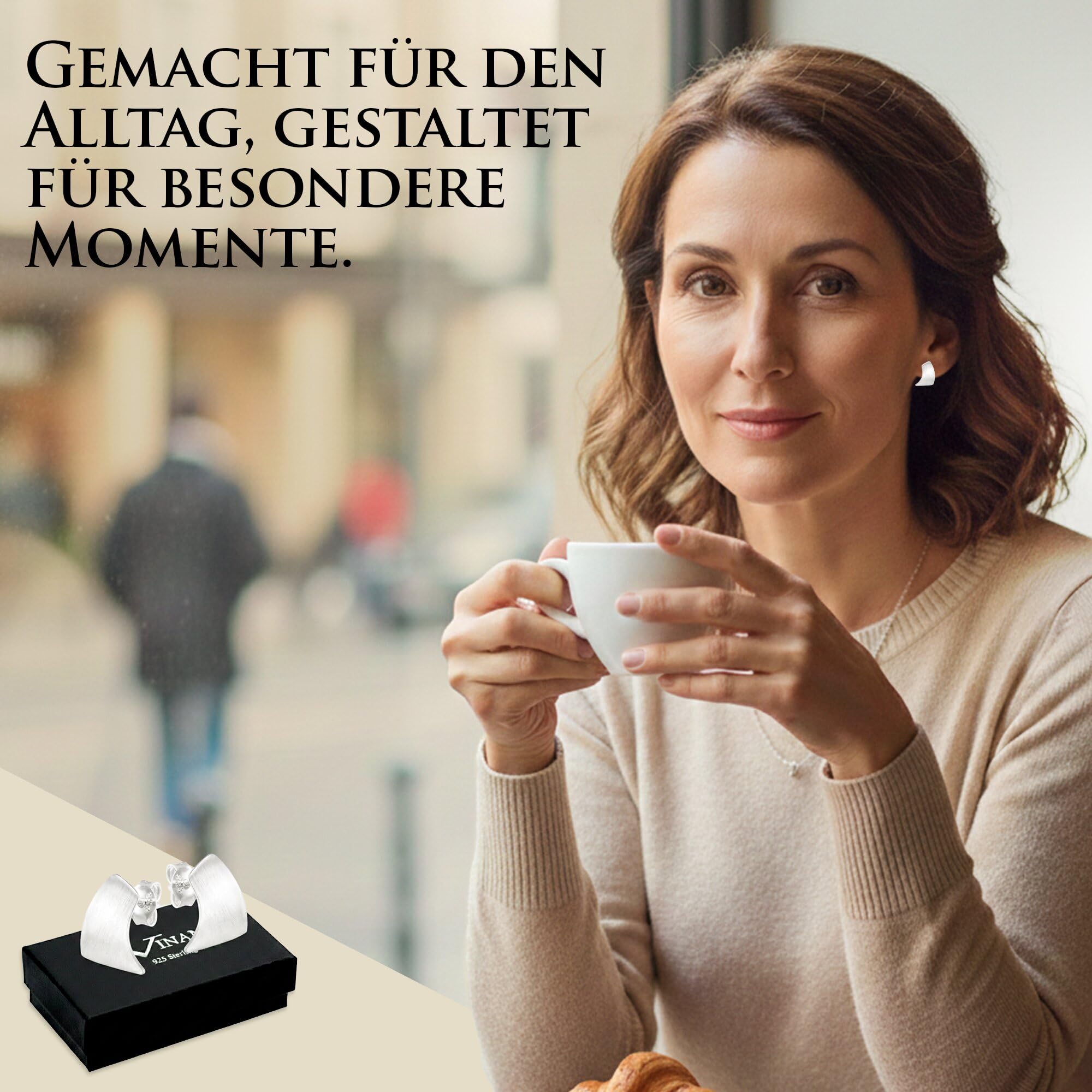 Vinani Damen Ohrstecker 925 Silber - Rechteck geschwungen mattiert - Ohrring Set aus 925 Sterling Silber für Frauen - OACM