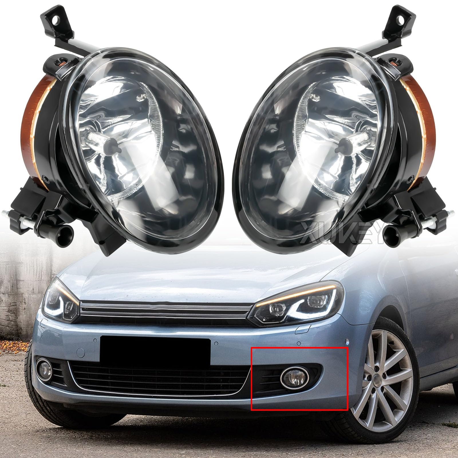 AUTOXBERT Coppia di fendinebbia per VW Golf 6 Cabriolet Plus Eos Tiguan Beetle Caddy 3 Jetta Touran SEAT Alhambra