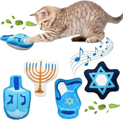 Soulchen Juguetes de Hierba Gatera de Hanukkah con Sonido Crujiente, Juguetes para Gatos con Silvervine y Hierba Gatera, Juguete Interactivo para