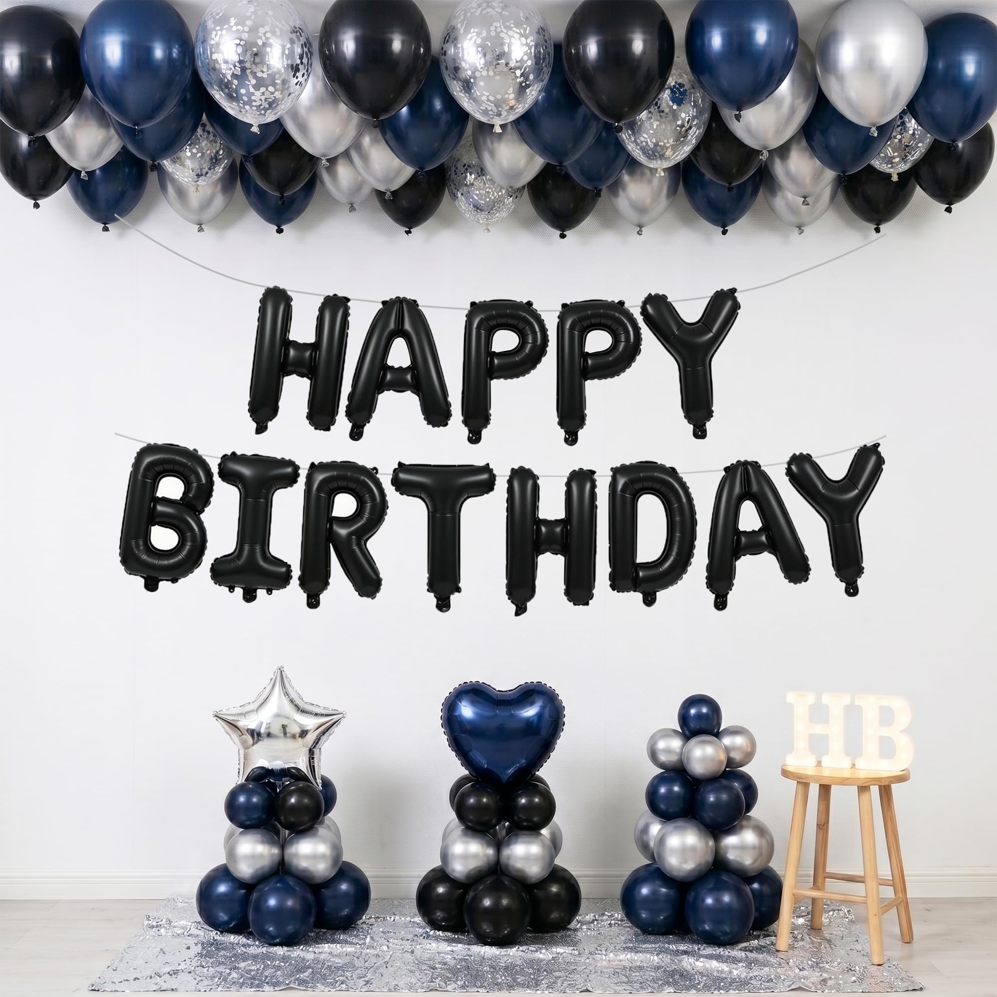 Happy Birthday Balloons Banner - Black Letter Balloons -5