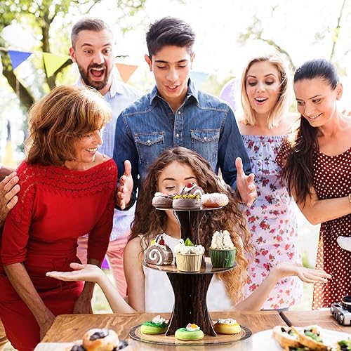 Miniatura 7 de Soporte de madera para cupcakes de bosque, decoración de baby shower, 3 niveles, madera rústica, fiesta de cumpleaños, cartón, árbol, soporte