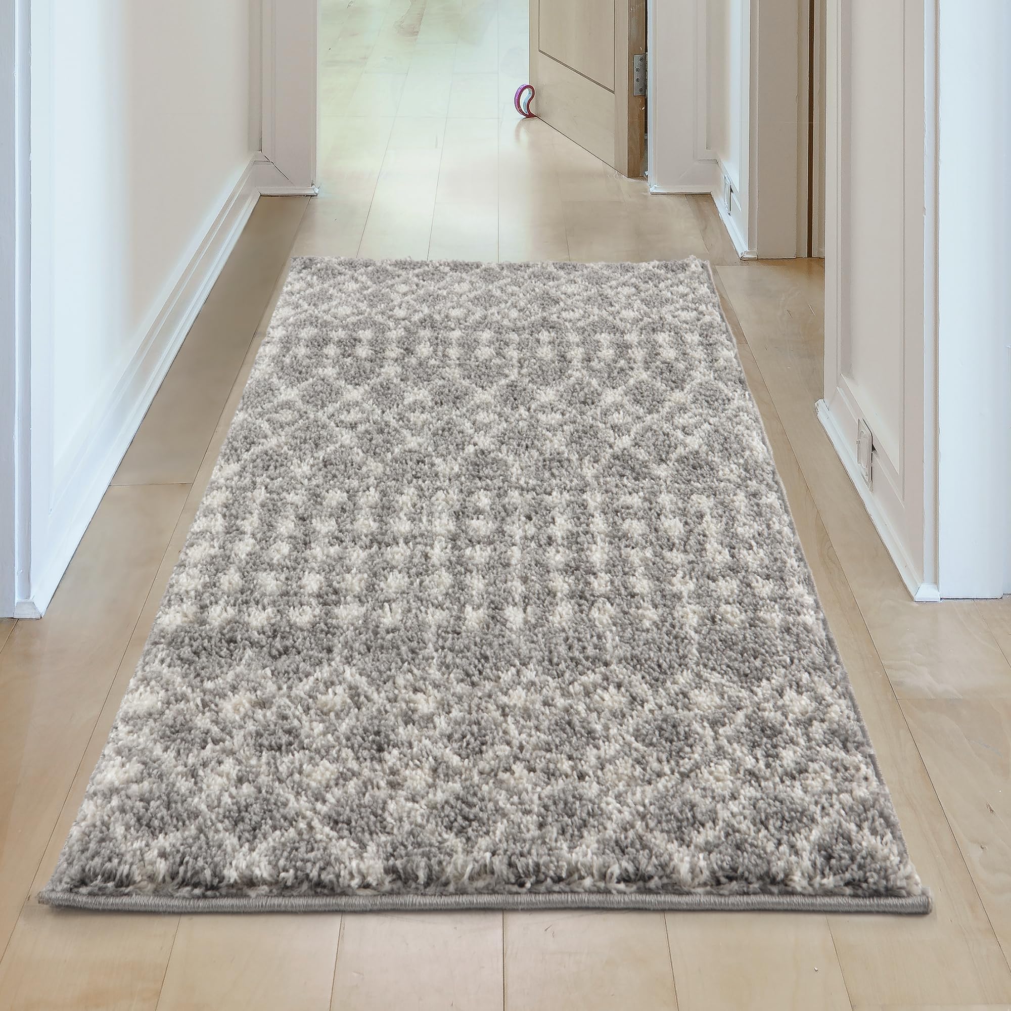 THE RUGS Modern Moroccan Design Living Room and Bedroom Rugs, Non-Shedding & Easy Care (Moroccan Grey/Ivory, 60x110 cm) - Image 2