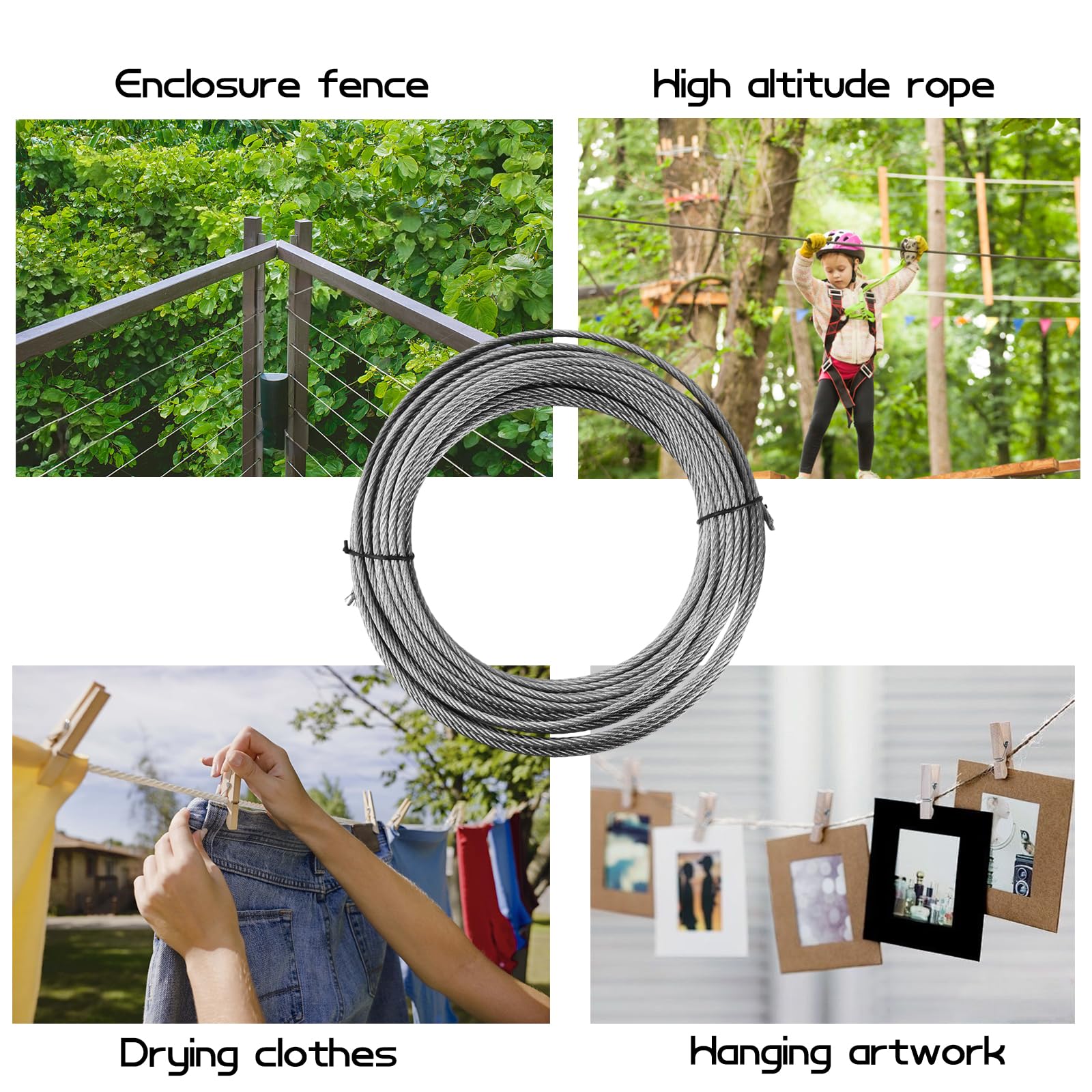 Câble Acier Inoxydable 304-4mm x 20m, Haute Résistance et Polyvalence Corde Cable D'acier à Noyau 7 x 7 Brins Kit cable en acier Métallique Fil Wire Rope pour Jardinage, Clôtures et Bricolage