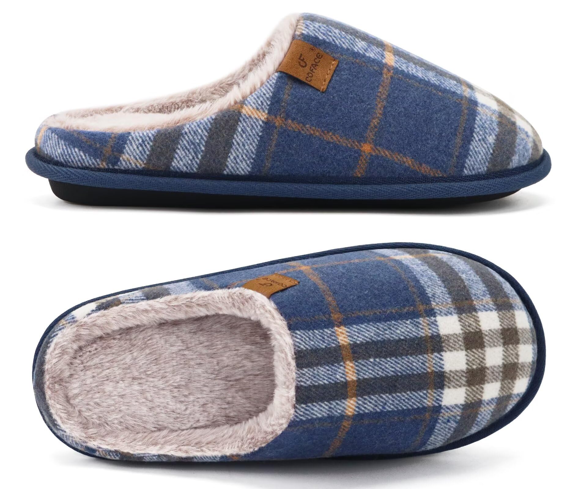 COFACE Mens Cozy Memory Foam Scuff Slippers Casual Slip On Warm House Shoes Indoor/Outdoor Sandal Slippers With Arch Support Rubber Sole Size 7-15
