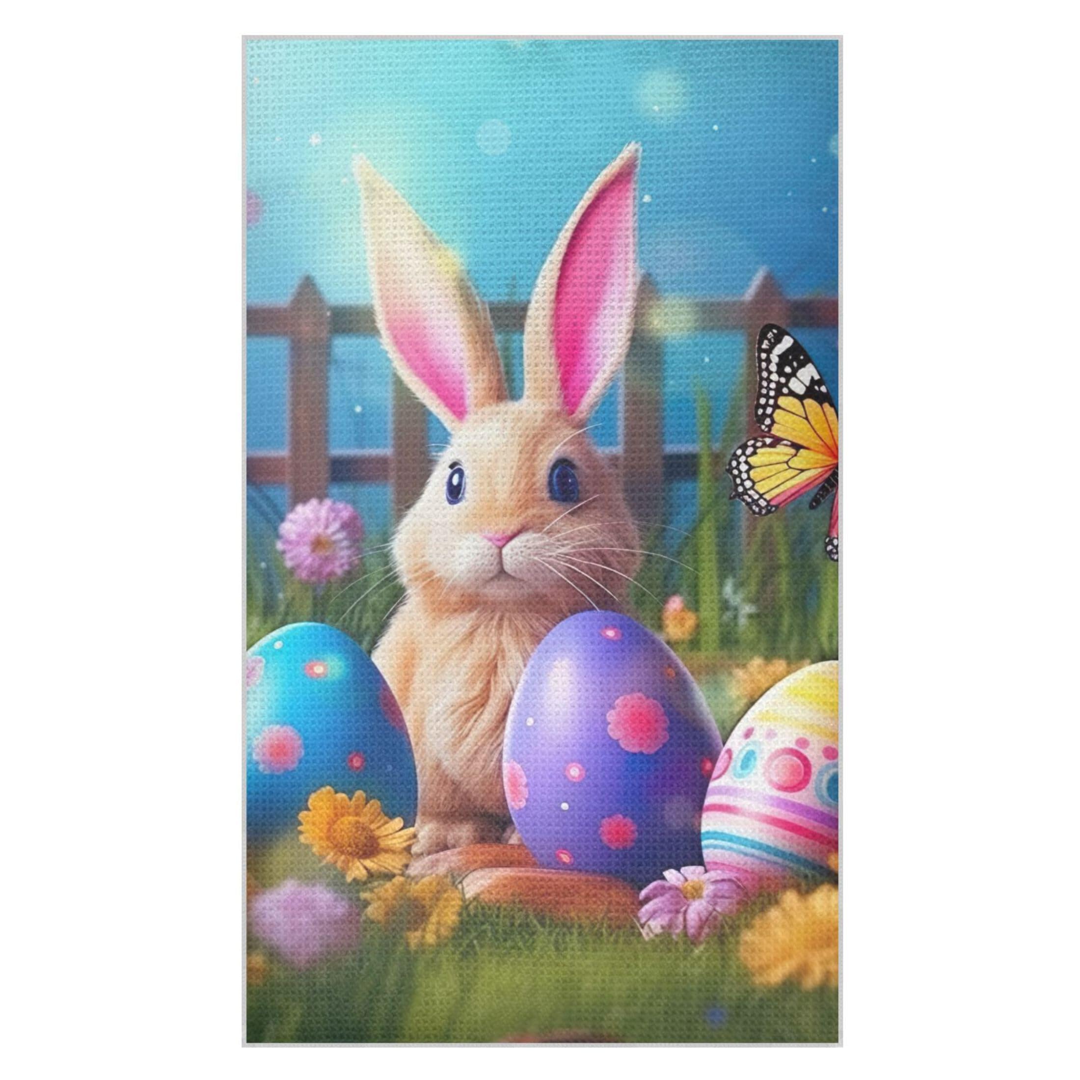 Kutsu Easter Bunny Waffle Weave Kitchen Towels Absorbent Quick Drying Dish Towels for Kitchen, Decorative Tea Towel, 18x30 in