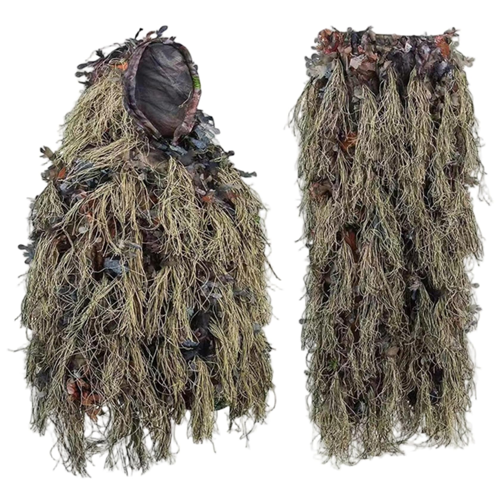 Ghillie Suit Camo Leafy Ropa de Caza Ligera para Hombres Poncho Ghillie Transpirable para Cazadores, Francotirador, Paintball, Small