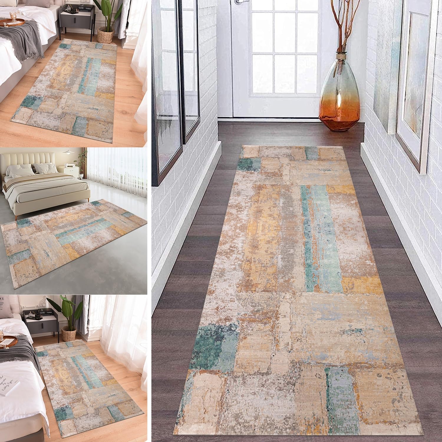 Rwoxing A Hallway Runner Rug Carpet Runner For Hallways Kitchen Non-Slip Washable Long Hall Runner Narrow Rugs Doormats Indoor Re Rug Living Room Bedroom Entrance(40X100cm)
