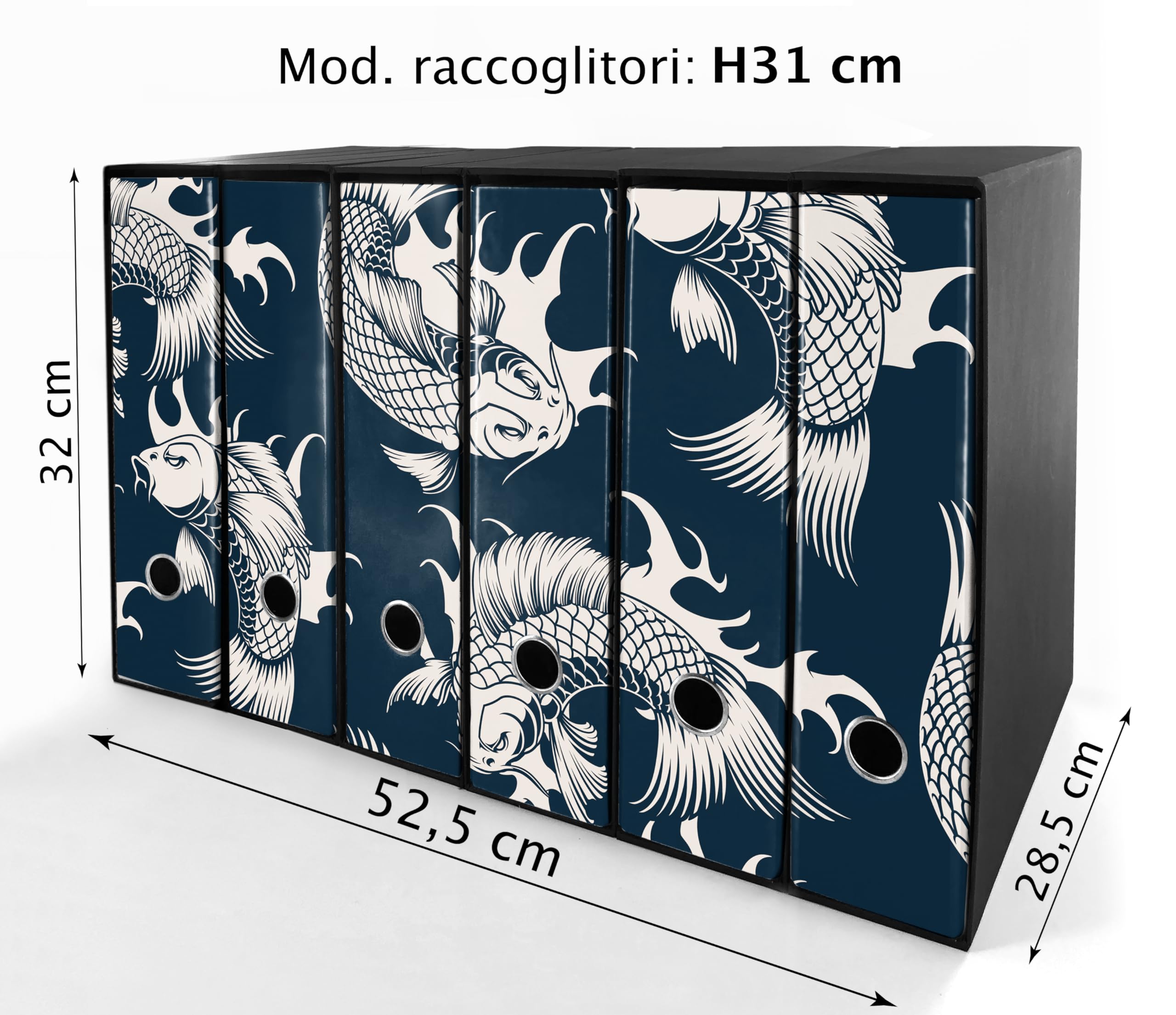 Set da 6 raccoglitori ad anelli - CARPE BIANCHE (H31 cm con 4 anelli)