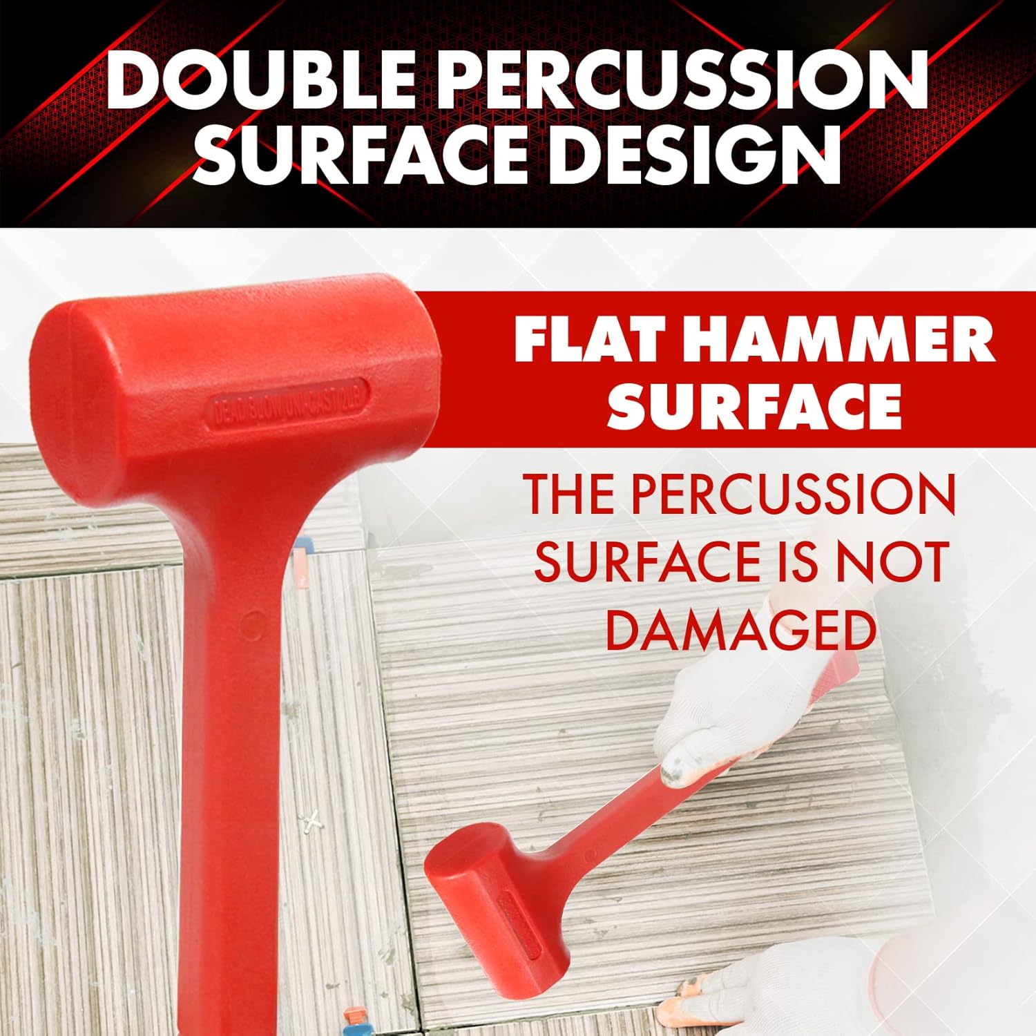 New Deal YIYITOOLS 2LB Dead Blow Hammer- Red, Mallet | Machinist Tools | Unibody Molded | Checkered Grip | Spark and Rebound Resistant