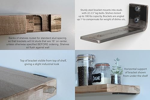 Miniatura 4 de Urban Legacy - Estantes profundos de madera dura, juego de 2 unidades, madera nueva  Arce Wormy  Capa transparente de grado muebles  resistente y