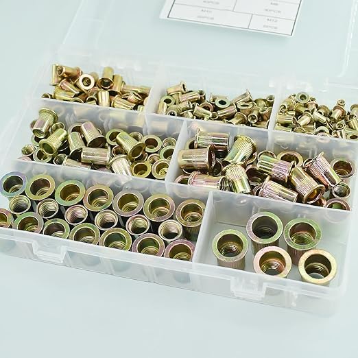 Kit de 300 tuercas de remache métricas M3 a M12, cabeza plana, acero al carbono miniatura 5