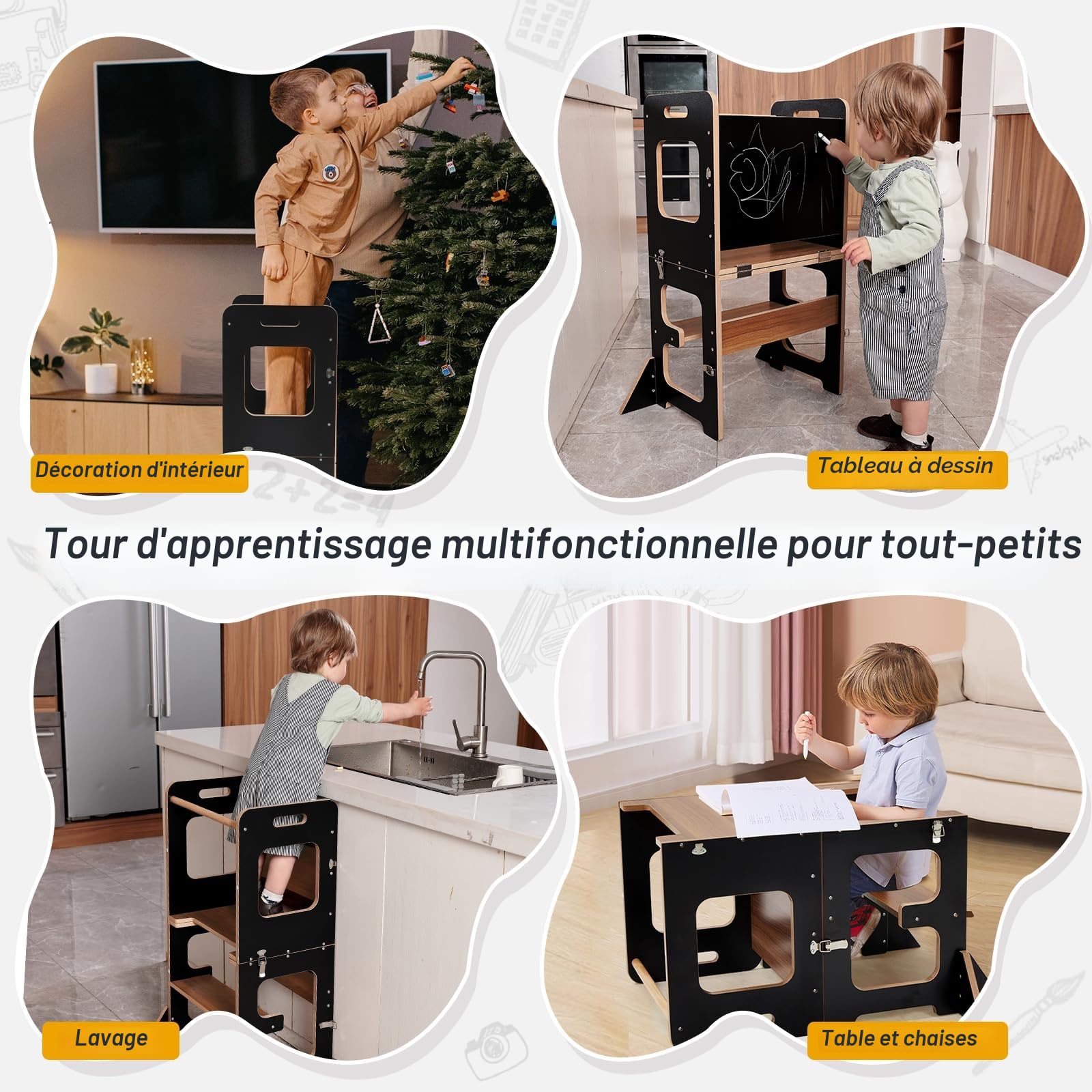 Labebe tour d'apprentissage Montessori avec tableau noir, tour d’observation pliable 3-en-1, pour enfants dès 1 an - Noir