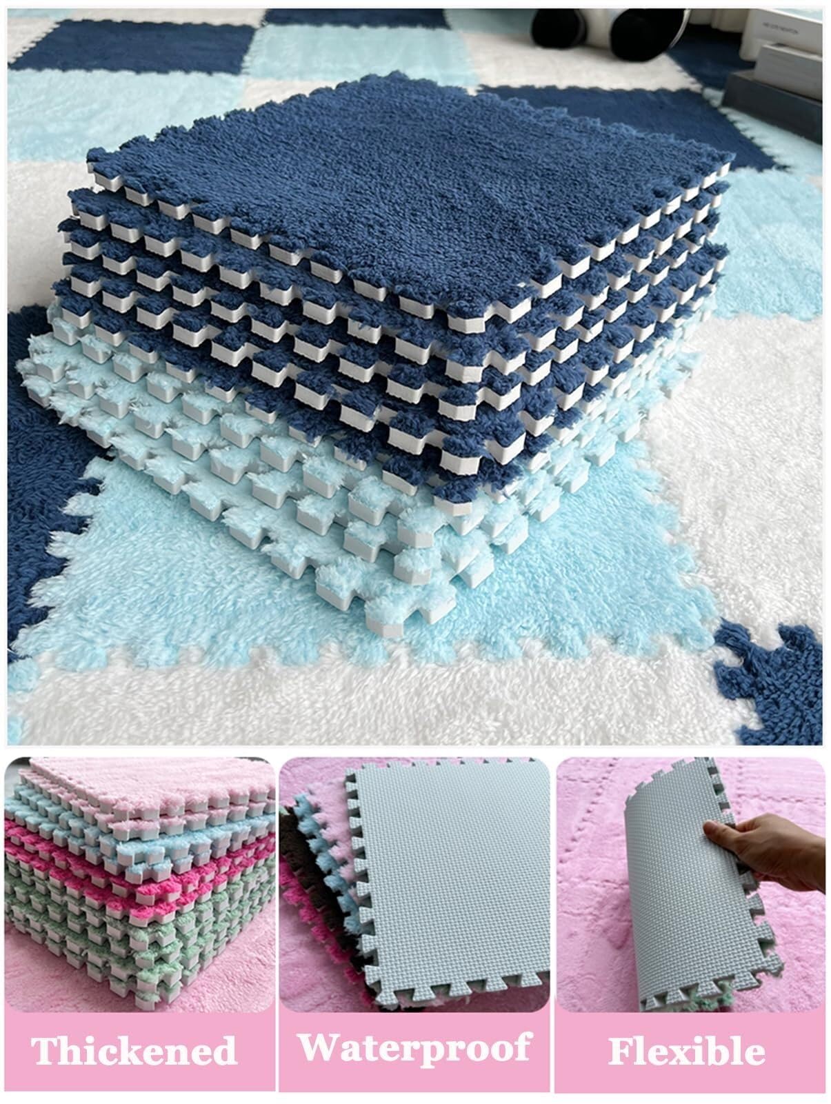 Piastrelle per tappeti in Schiuma ad Incastro da 30 Pezzi - Tappetini Puzzle Morbidi e Morbidi con Bordi per tappeti Fai da Te, Sale Giochi per Bambini, Pavimenti per Pal,#1-30x30x1cm