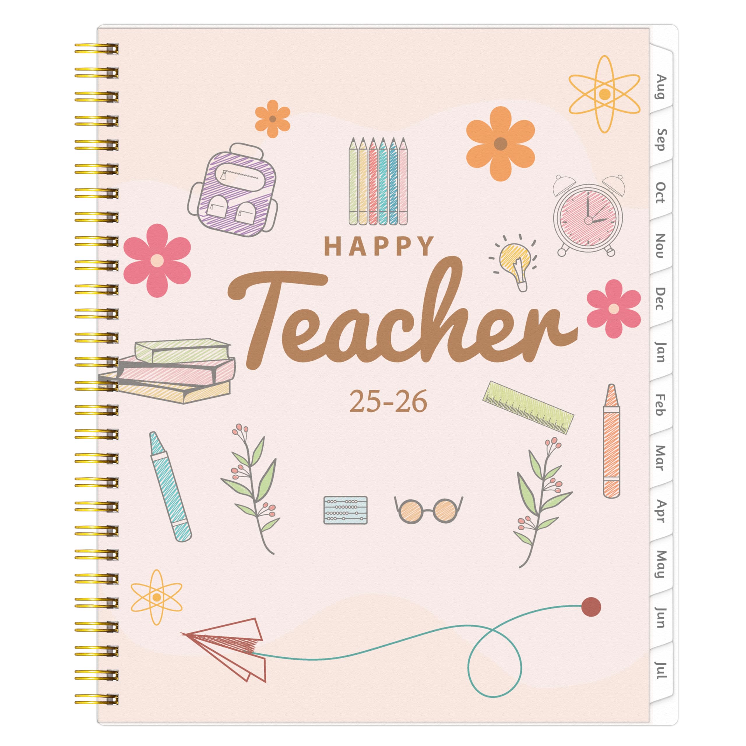 GoiUnlt Teacher Planner 2025-2026, AUG. 2025 - JUL. 2026, Lesson Planner 2025-2026 Academic Year, with Tabs, Thick Paper, 2-Sided Pocket, 8'' x 10'' Daily Weekly and Monthly Calendar with 8 Periods