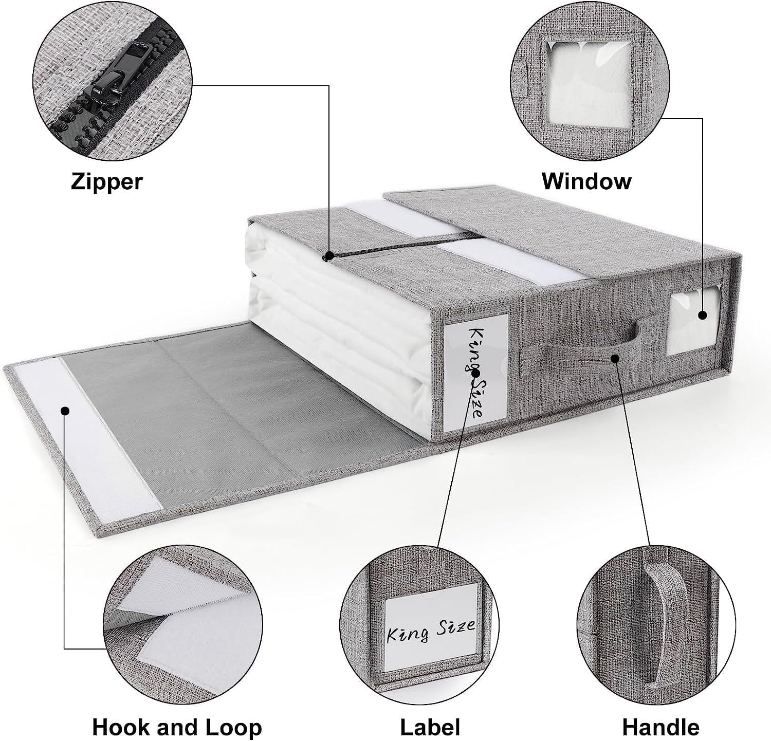 Unterbett Aufbewahrungsbox, 4 Stück Faltbarer Bettlaken-Organisator, Aufbewahrungstasche für Bettlaken, Faltbare Aufbewahrungsbox für Bettwäsche Decken Kleidung Unterbett Kleiderschrank (Schwarz)
