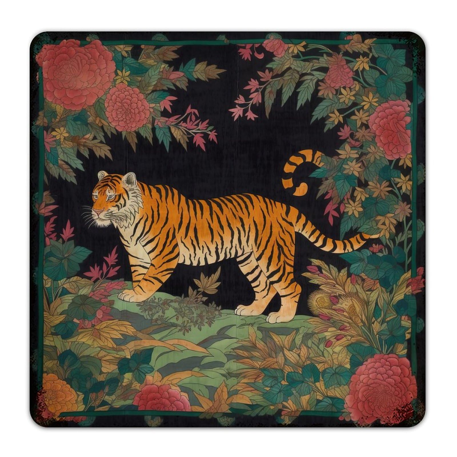Autravelco Style-8 Tiger Chinoiserie Animal Stripe Colorful Country Metal Tin Sign Retro Business Signs Oriental Chinoiserie Asian Style Home Decor Tin Signs For Dining Room Pubs Club Patio 12X12 Inch