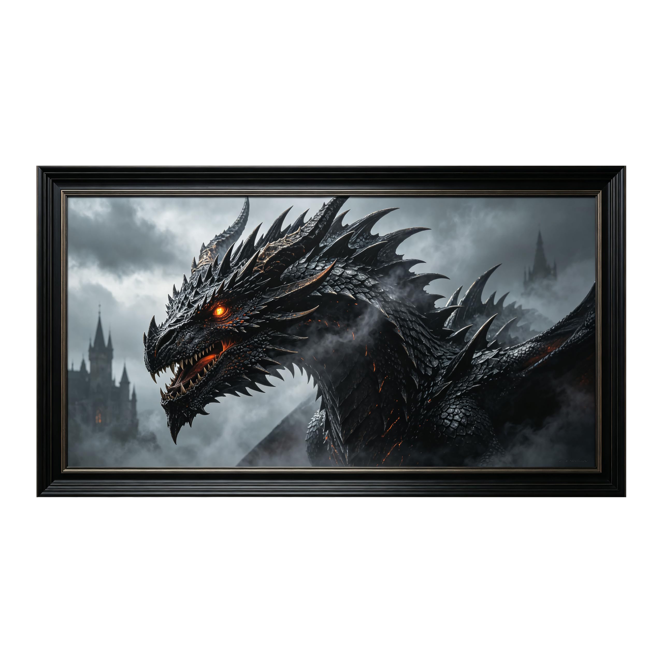 Yzpallescene 3D Framed Wall Art Dark Dragon Gothic Fantasy Realistic Large Size SelfAdhesive Removable Wall Decor Prints Artwork for Living Room Bedroom Office