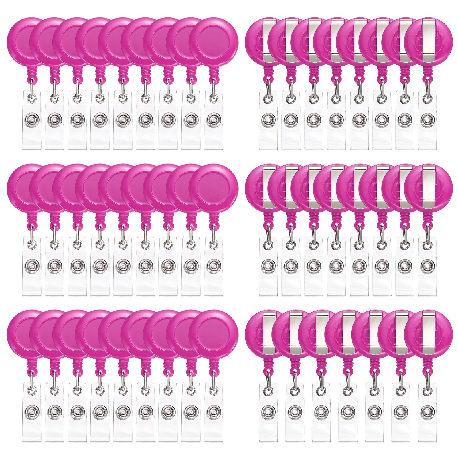 PATIKIL 50 Pcs Badge Reel, Retractable Badge Clip, ID Card Holder Reel with Swivel Alligator Clip for Teacher Employees Office Supplies, Rose Red