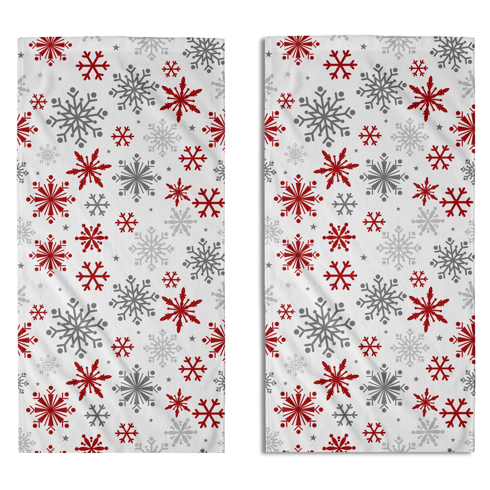 Aytipun Red Gey Gray Christmas Snowflakes Hand Towels for Bathroom Set of 2 White Winter Xmas Print Holiday Themed Decorative Handtowels Soft Absorbent Bath Towel for Home Guest Room Hotel Gym Spa