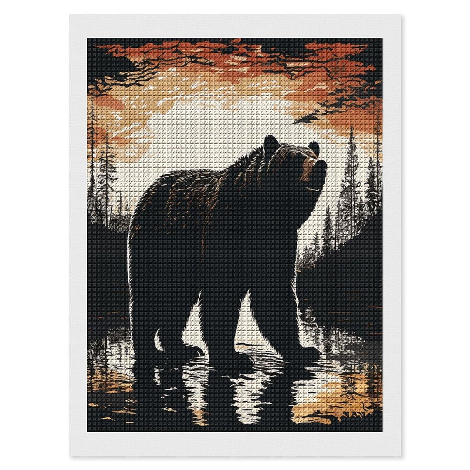 FodPand Bear Silhouette Diamond Painting Kit for Beginner Fun 5D DIY Crafts for Adults Diamond Art Kits Square Diamond Art Canvas Painting Gem Art Crafts for Home Wall Decor 12"x16"
