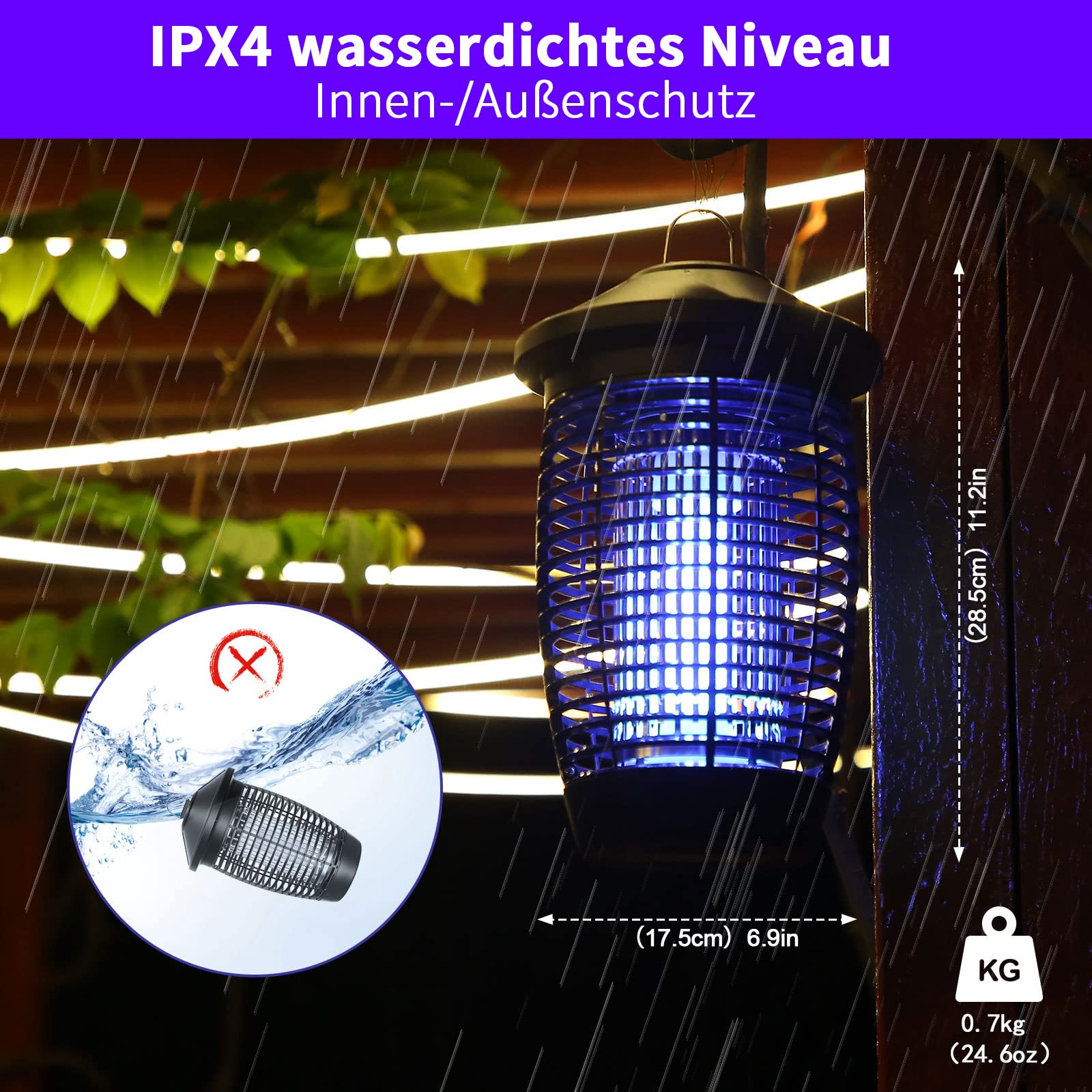 PALONE Elektrischer Insektenvernichter 20W 4500V, Insektenfalle Mückenlampe mit UV-Licht, Keine Giftigen Chemikalien, Wirksam zum Reduzieren Fliegender Insekten für Innen Schlafzimmer und Gärten