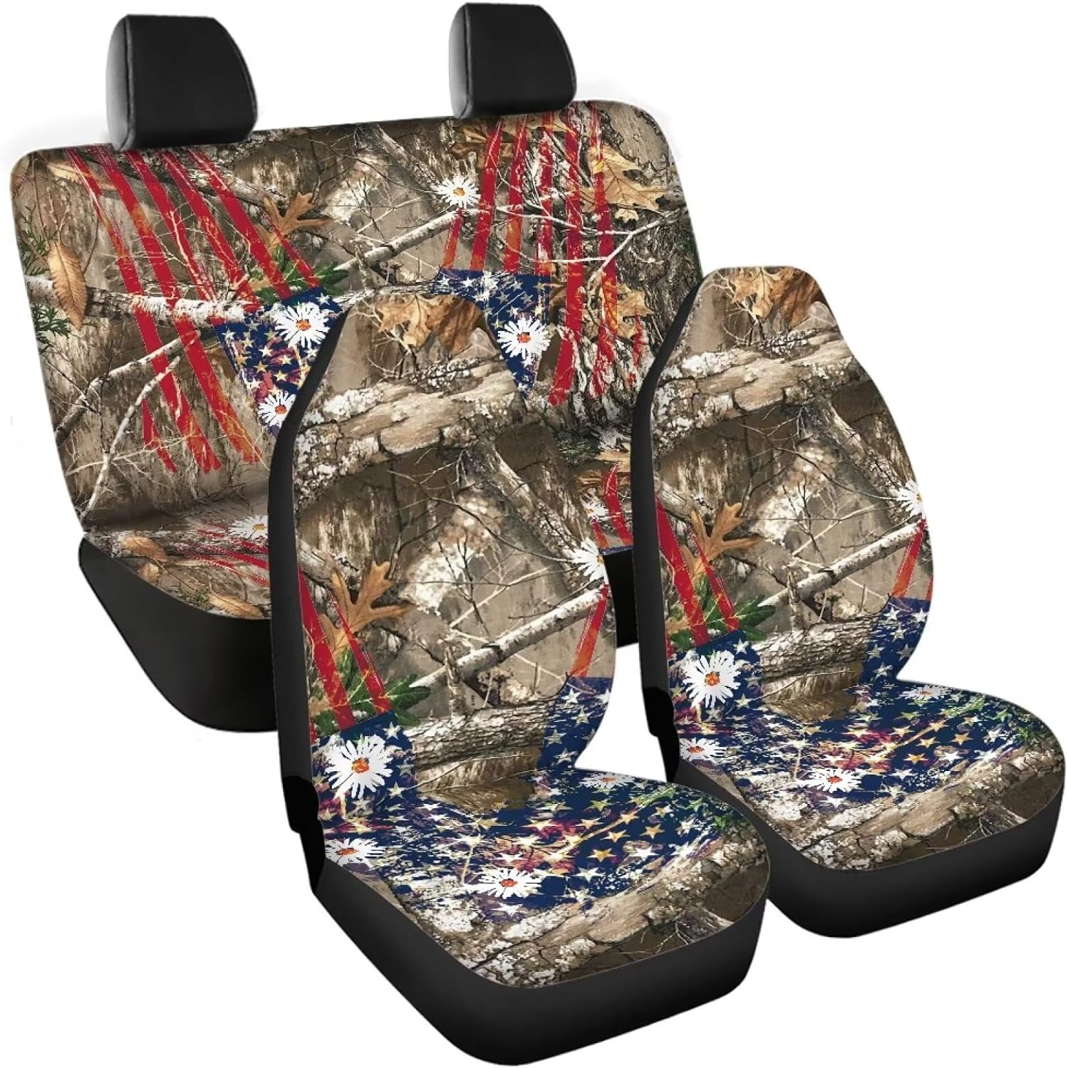 Hunting Wood Print Car Seat Covers Full Set of 4,Universal Fit Most Truck SUV Van Sedan,Breathable Elastic Interior Protector,Auto Accessories for Women
