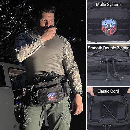 Miniatura 5 de MGFLASHFORCE Cangurera táctica para hombre, bolsa de cintura Molle EDC para senderismo, pesca, escalada, correr, ciclismo, deportes al aire libre