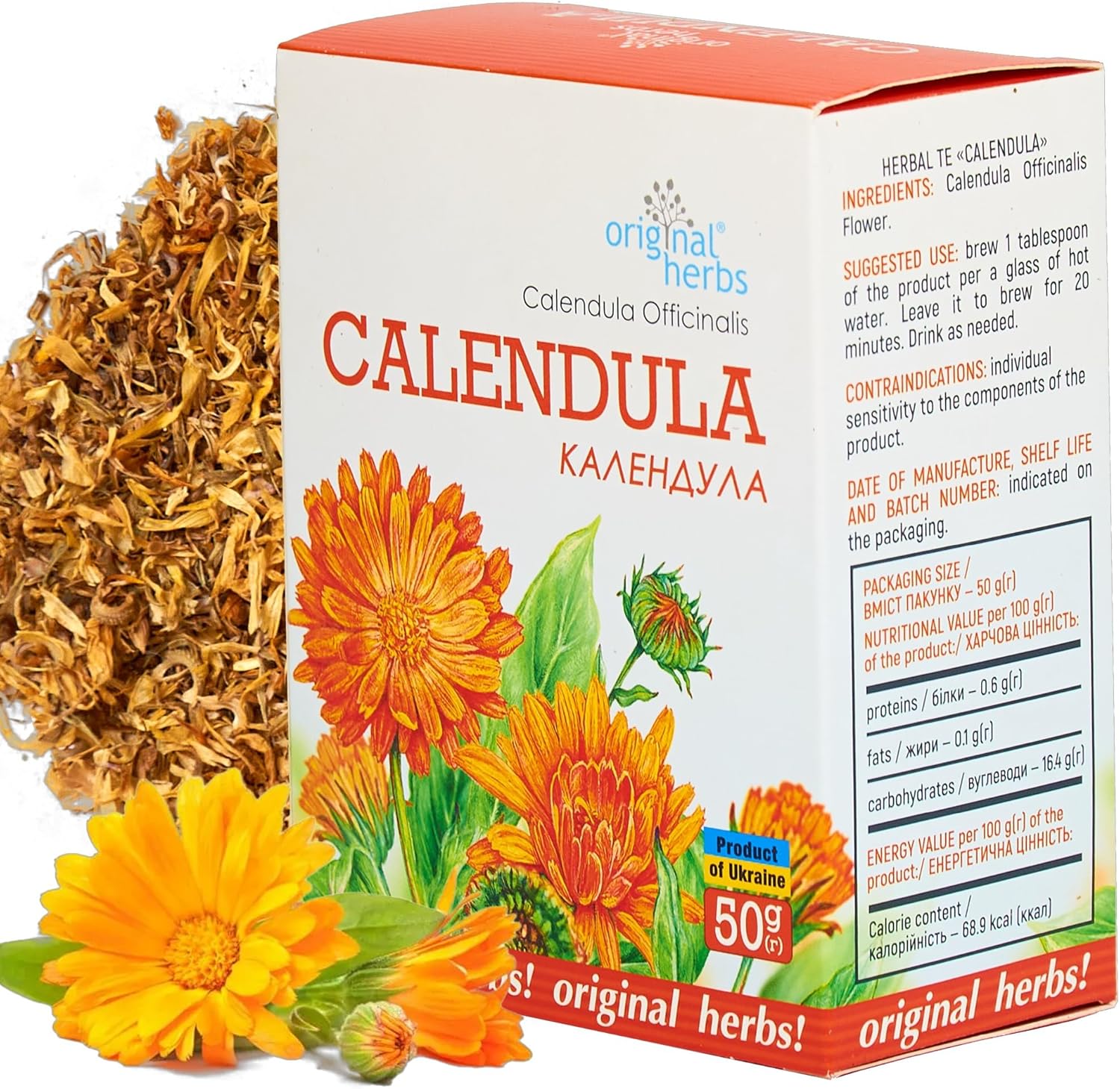 Marigold (Calendula Officinalis) – Wild-Crafted Original Herbs Loose Leaf Herbal Tea – 50g | Dried Calendula Flowers for Detox & Relaxation
