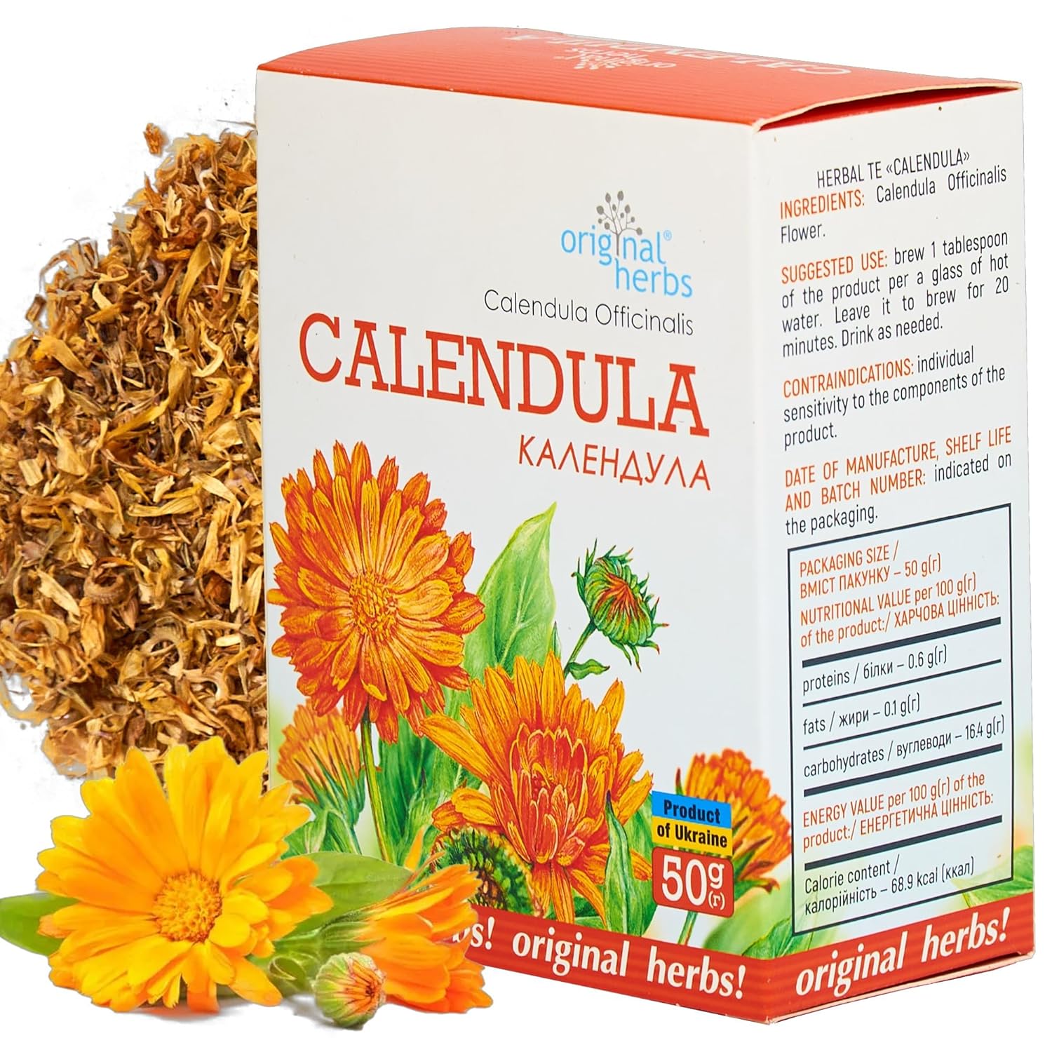 MARIGOLD, CALENDULA (OFFICINALIS) Herbal Tea – Wild Crafted Original Herbs Tea 50g (1.76 oz) | Dried Calendula Flowers | Loose Leaf Herbal Tea for Detox and Relaxation
