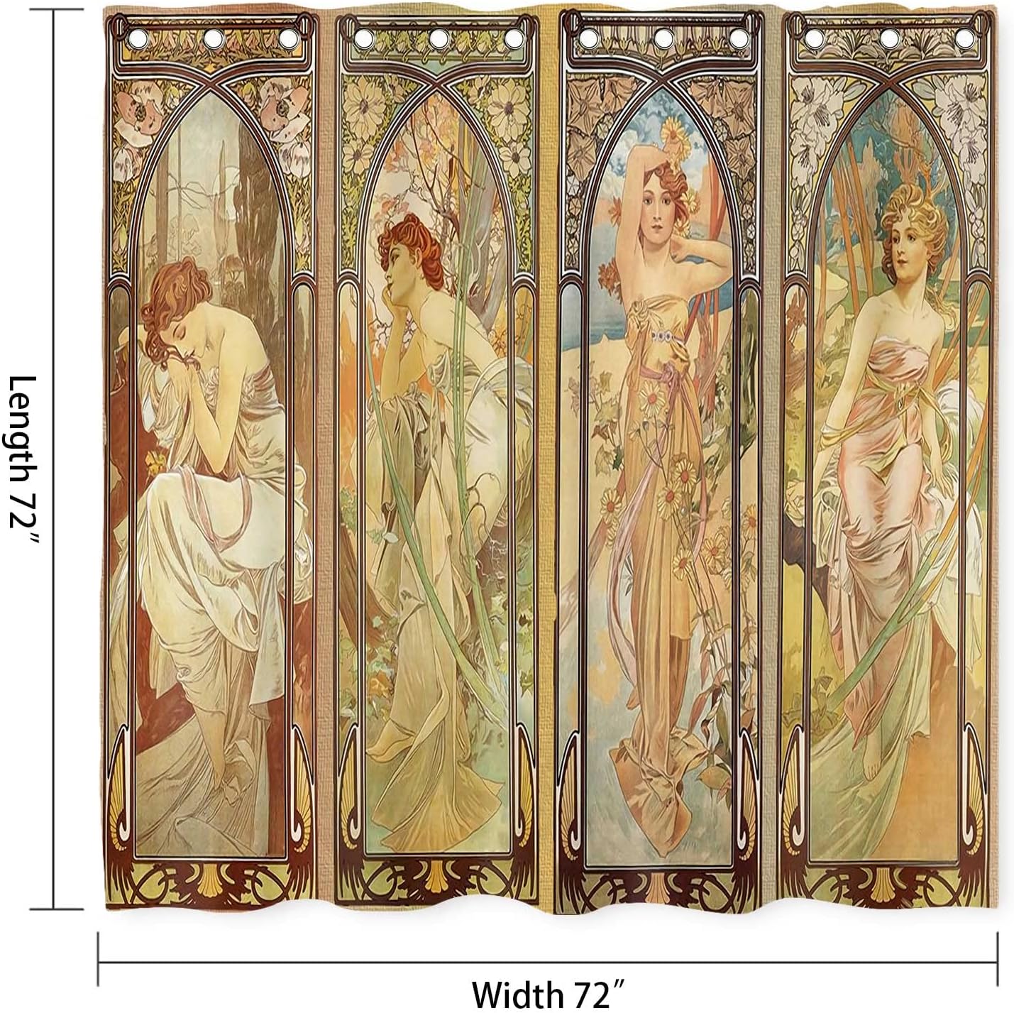 Art Nouveau Lady Shower Curtain, Aesthetic Art Times of The Day, Night's Rest, Evening Reverie, Daybreak, Morning Awakening Fabric Shower Curtains YLYYNT2418 (7272)