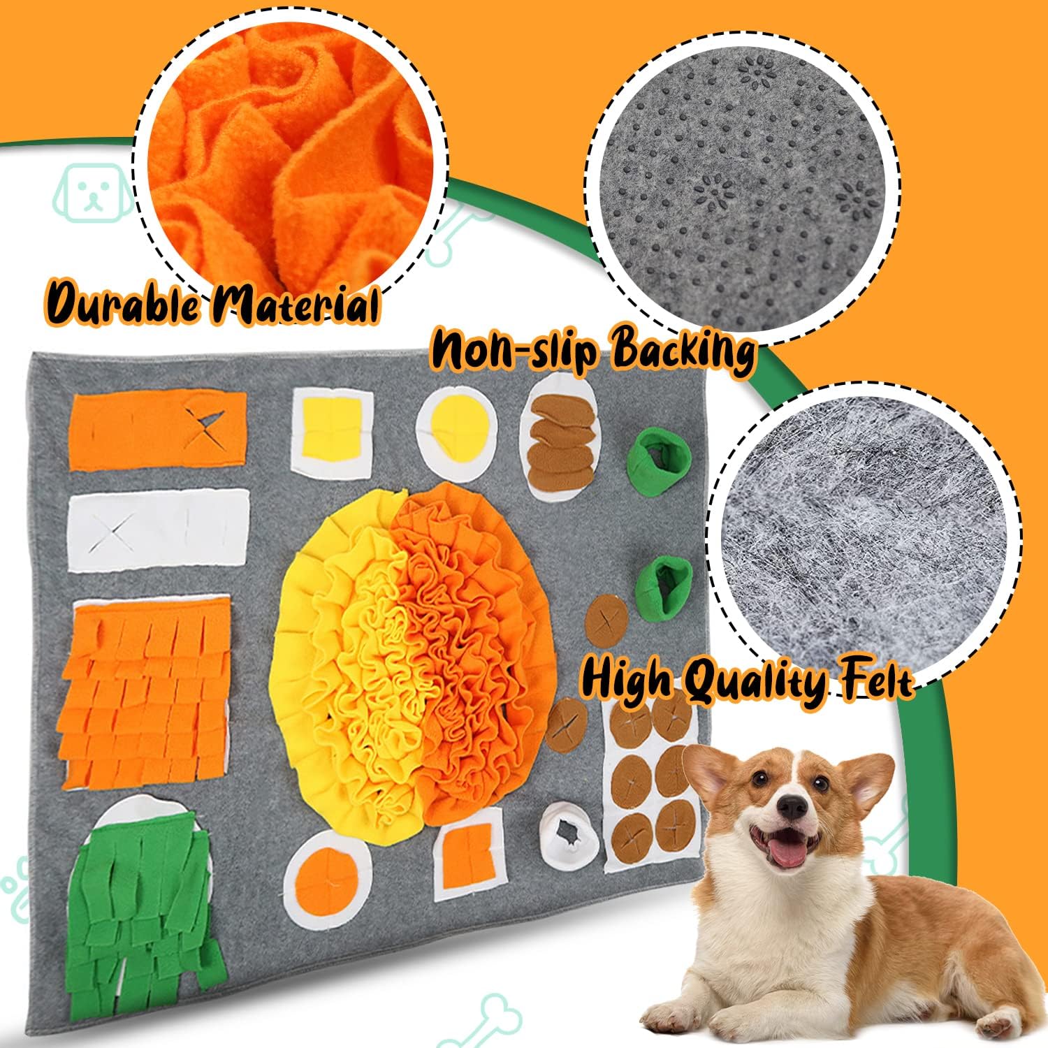 Snuffle Mat for Dogs, 31.5'' x 23.6'' Enrichment Dog Feeding Mat, Interactive Brain Game Toy for Boredom and Mental Stimulation, Slow Eating and Sniff Training for Dogs