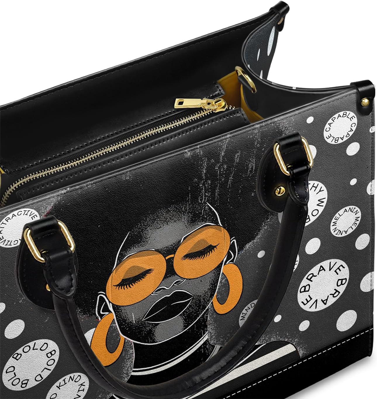 Afroyla African Black Women's Leather Bag, Medium Size, Premium Vegan Leather, Valentine's Day Gifts for Her, Wife, or Mother - Image 9