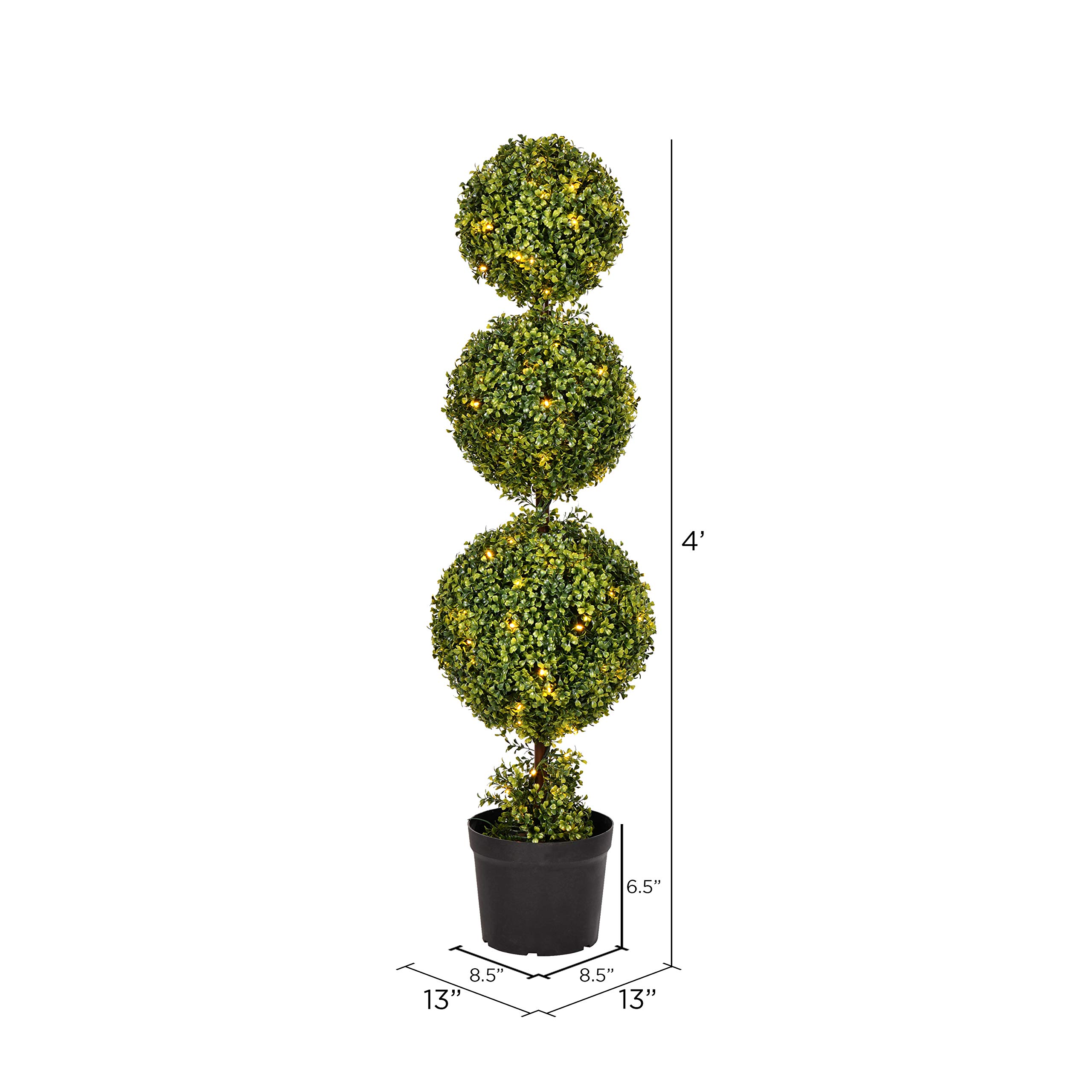 Vickerman Everyday 4 Foot Tall Artificial Pre-Lit LED Boxwood Topiary Triple Ball Tree - UV Resistant Indoor Outdoor - Potted Natural Green - Home Patio Faux Decor