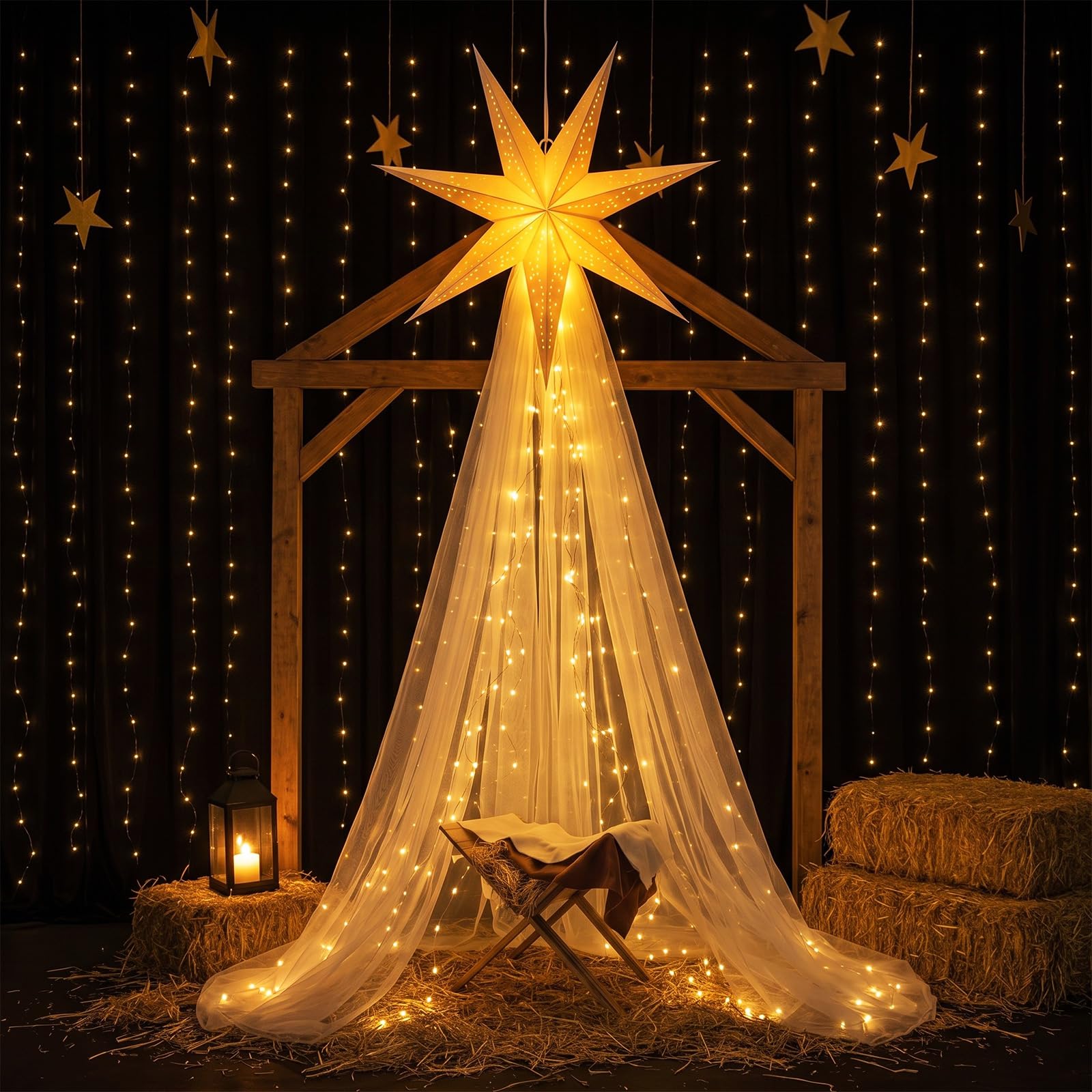 Pinkunn Crèche de Noël éclairée - Grande crèche de Noël en bois - 40,6 cm - Décoration de Noël - Crèche de Noël - Décoration d'intérieur et d'extérieur