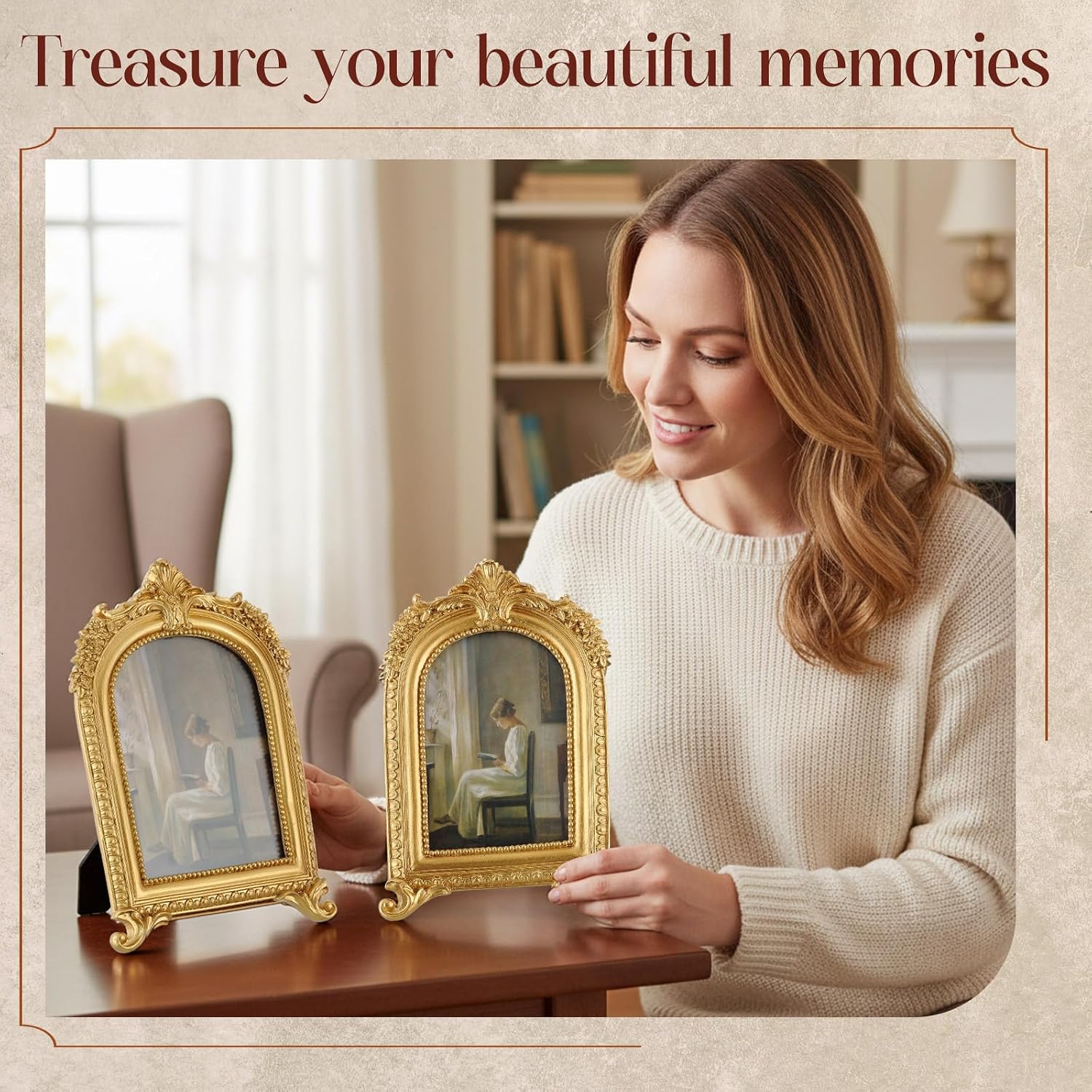 Wonderjune 3 Pcs Vintage Picture Frames Antique Set Baroque Ornate Gold Arched Photo Frames with Glass, Tabletop or Wall for Home Decor Photography Props Gifts(4x6, 5x7, 6x8 Inches,Retro)