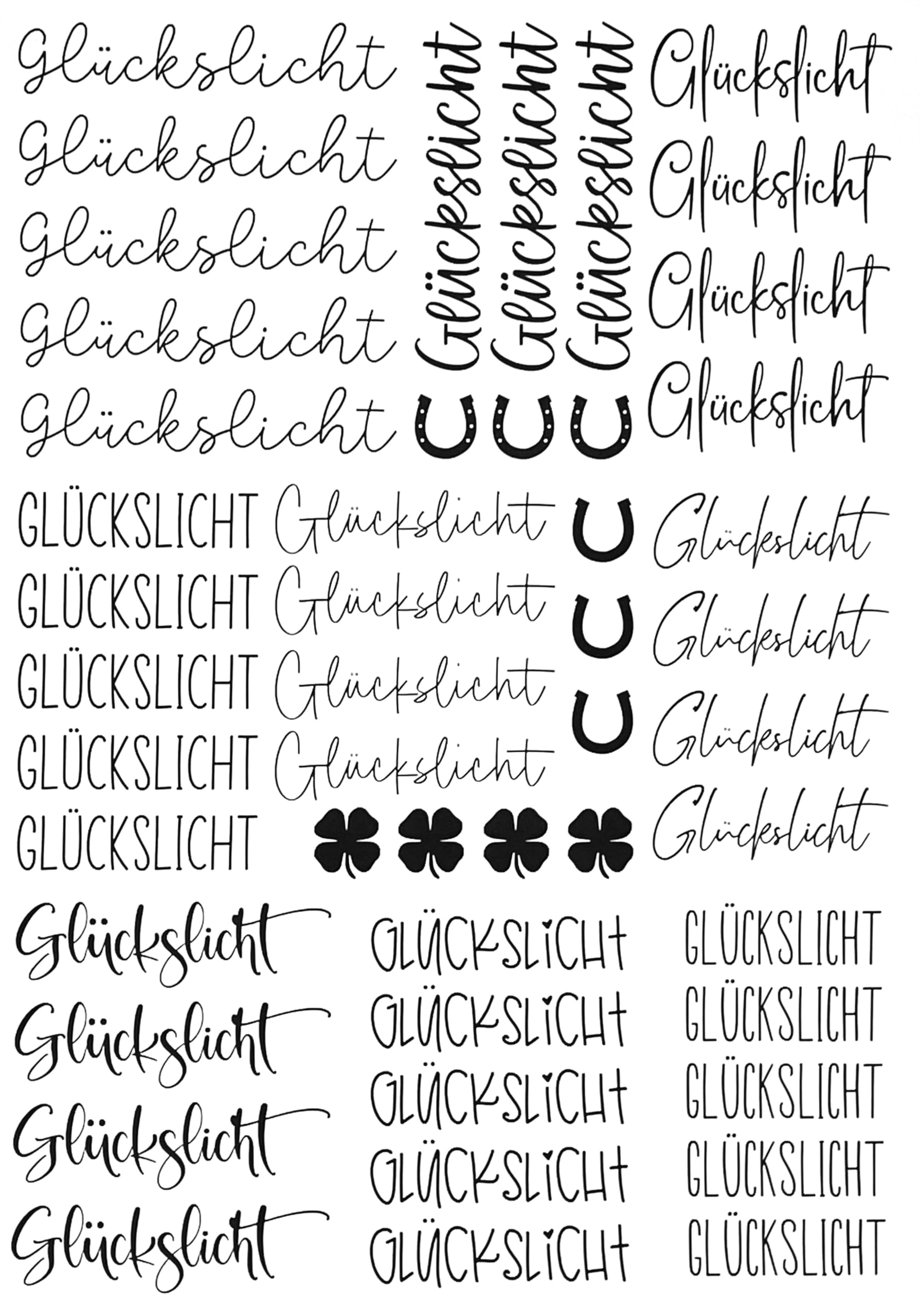 Fräulein Lotti | Wasserschiebefolie fuer Kerzen - Thema: Glückslicht | Tattoofolie | schwarz DIN A4