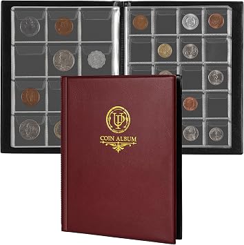 160 Pockets Coin Album - 10 Sheets Mixed Sizes Coin Holder 45x43/33x33 mm Collecting Grid for Pounds Pence Cents Red CS48160RE