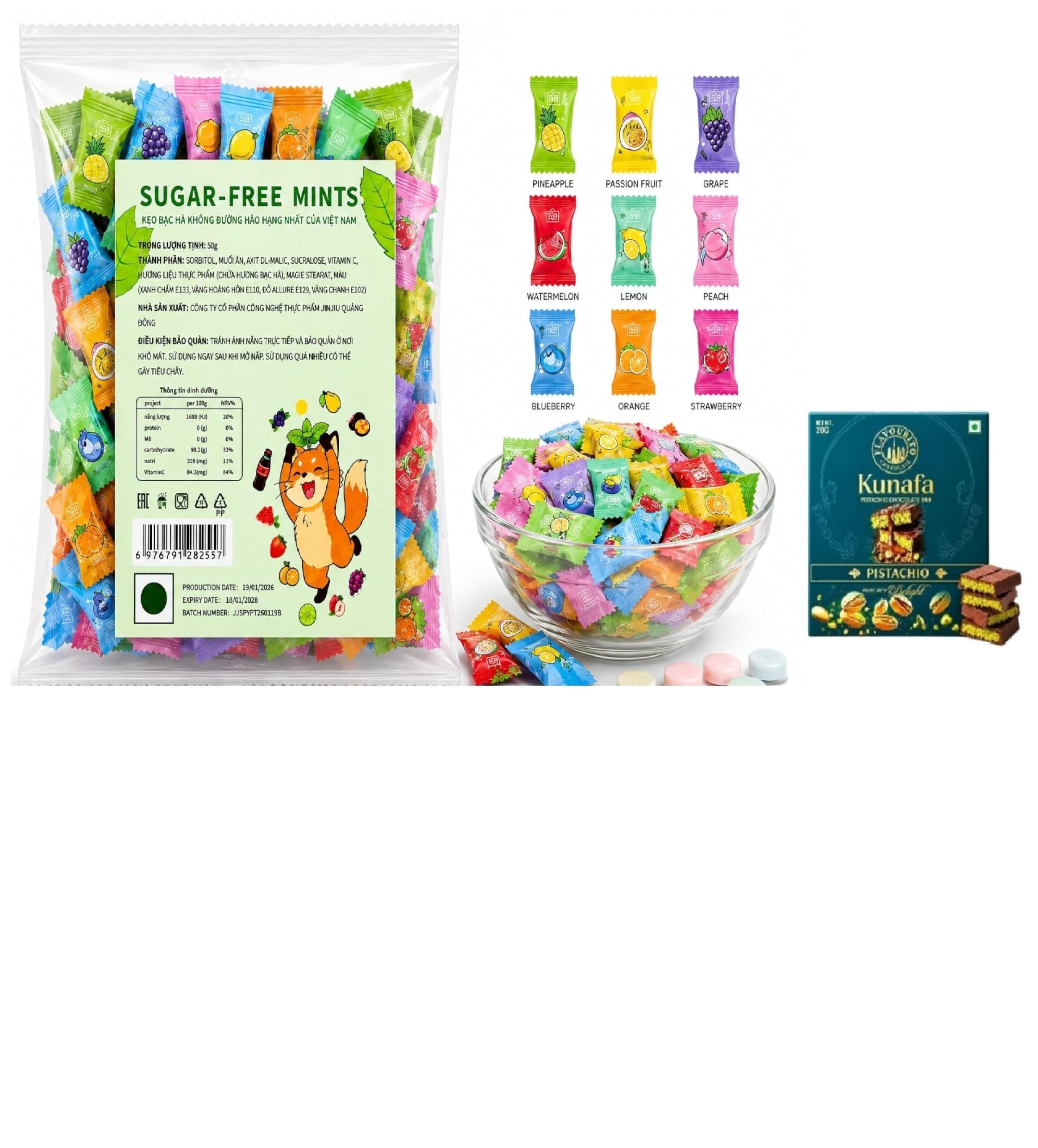 Sariwang Hangin Sugar Free Mint Candy Assorted Fruit Flavors | Individually Wrapped Cooling Mints | Fresh Breath Candy | Imported Mint Candy Pack 50g,|Get Free Flavourito Kunafa Pistachio Chocolate Bar, 20g By Decadent Foods,(Imported-Vietnam)-picture-11