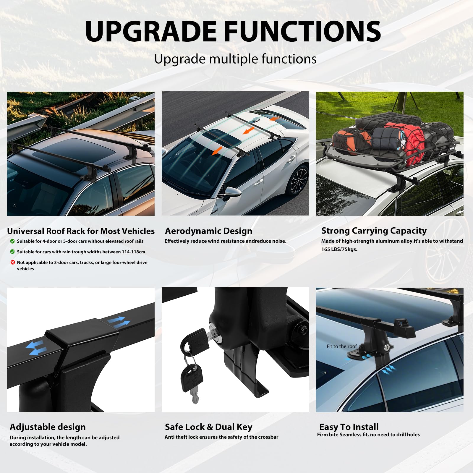 54" Universal Roof Rack Cross Bars,Car Top Roof Rack Cargo Bars with Anti-Theft Lock Adjustable,Luggage Cargo Carrier,165 lbs Load Capacity,Without Side Rail for SUVs,Vans,Sedans