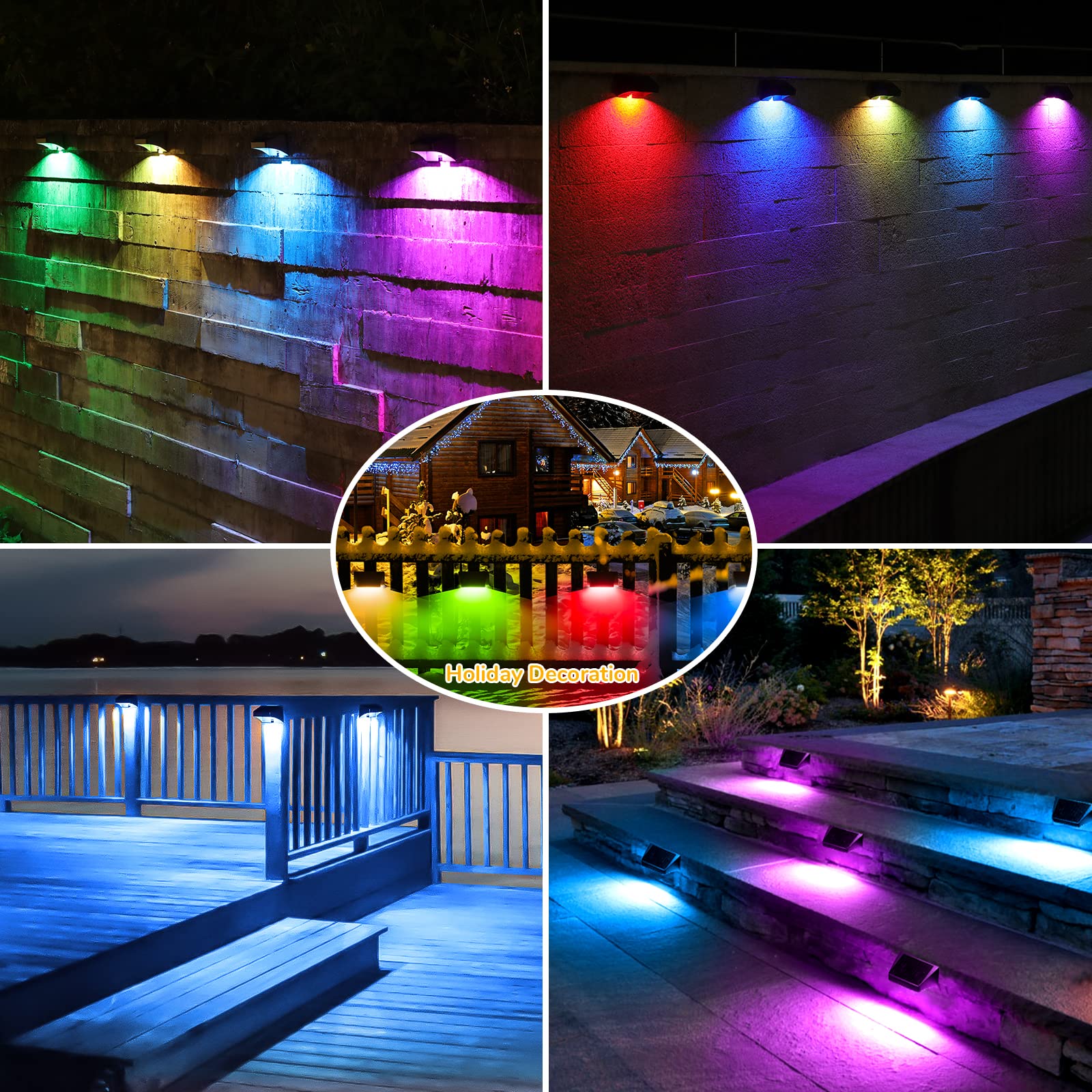 Snapklik.com : Solar Fence Lights Warm White & RGB Lock Mode 8Pack, 10 ...