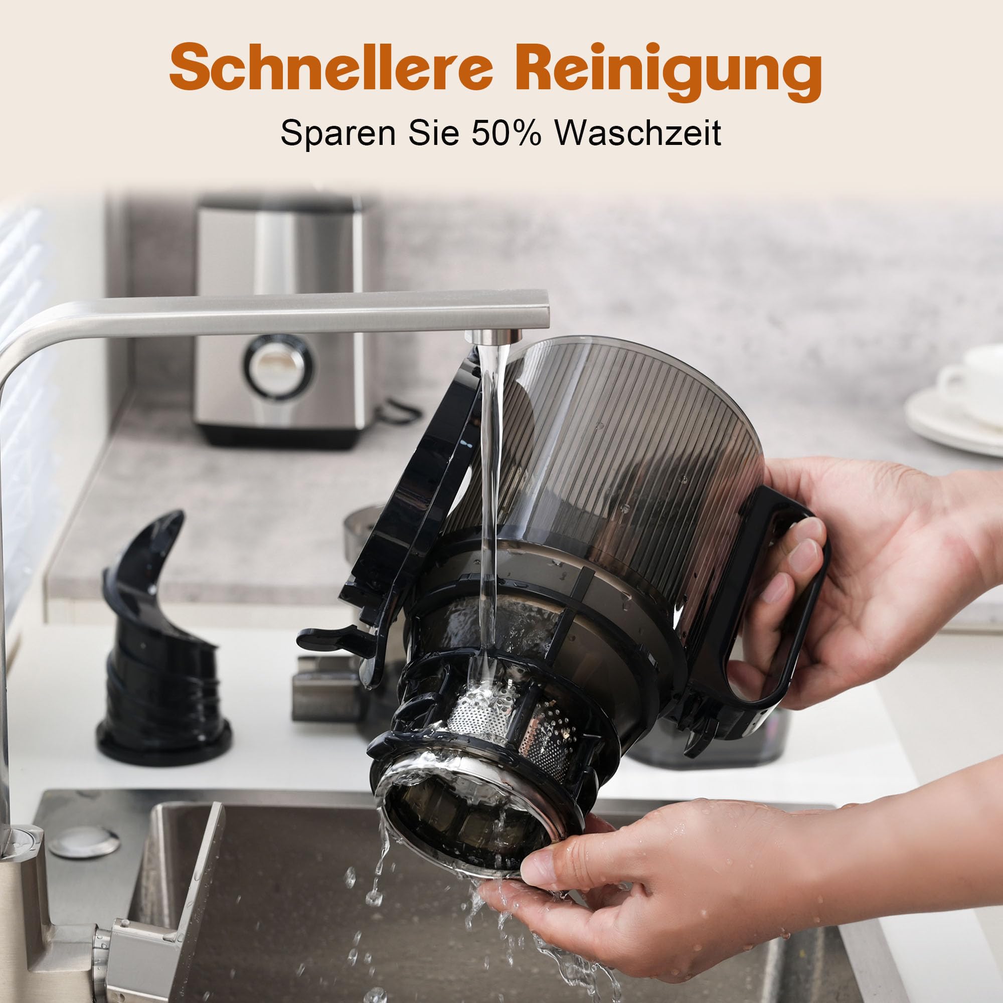 Fretta Entsafter Slow Juicer Machine, Entsafter Gemüse und Obst Testsieger | BPA Frei, 250W, Edelstahl, 135mm Öffnung, Ganze Früchte, Leicht zu Reinigen, Leiser, Umkehrfunktion, Hohe Saftausbeute