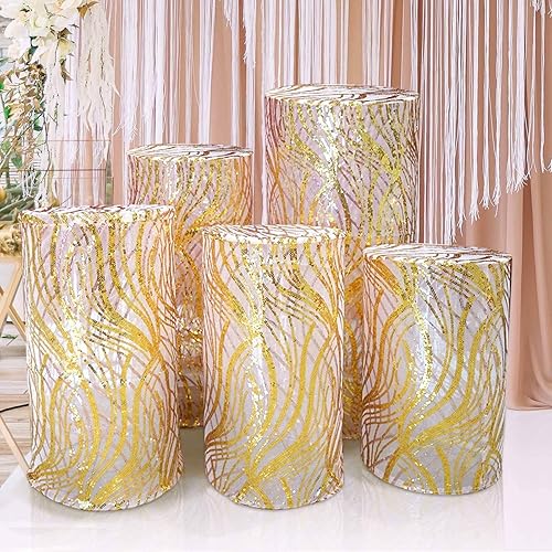 Vista 313 de Efavormart - Juego de 5 fundas de soporte para caja de exhibición cilíndrica de elastano, color negro, fundas elásticas para pilar de pedestal, 160